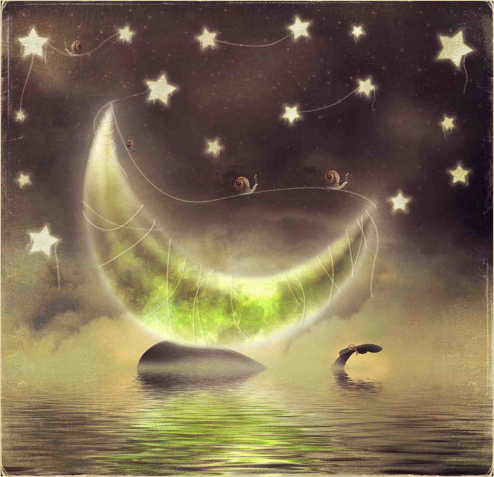 Whimsical Moon & Stars Snail Adventure Wall Art