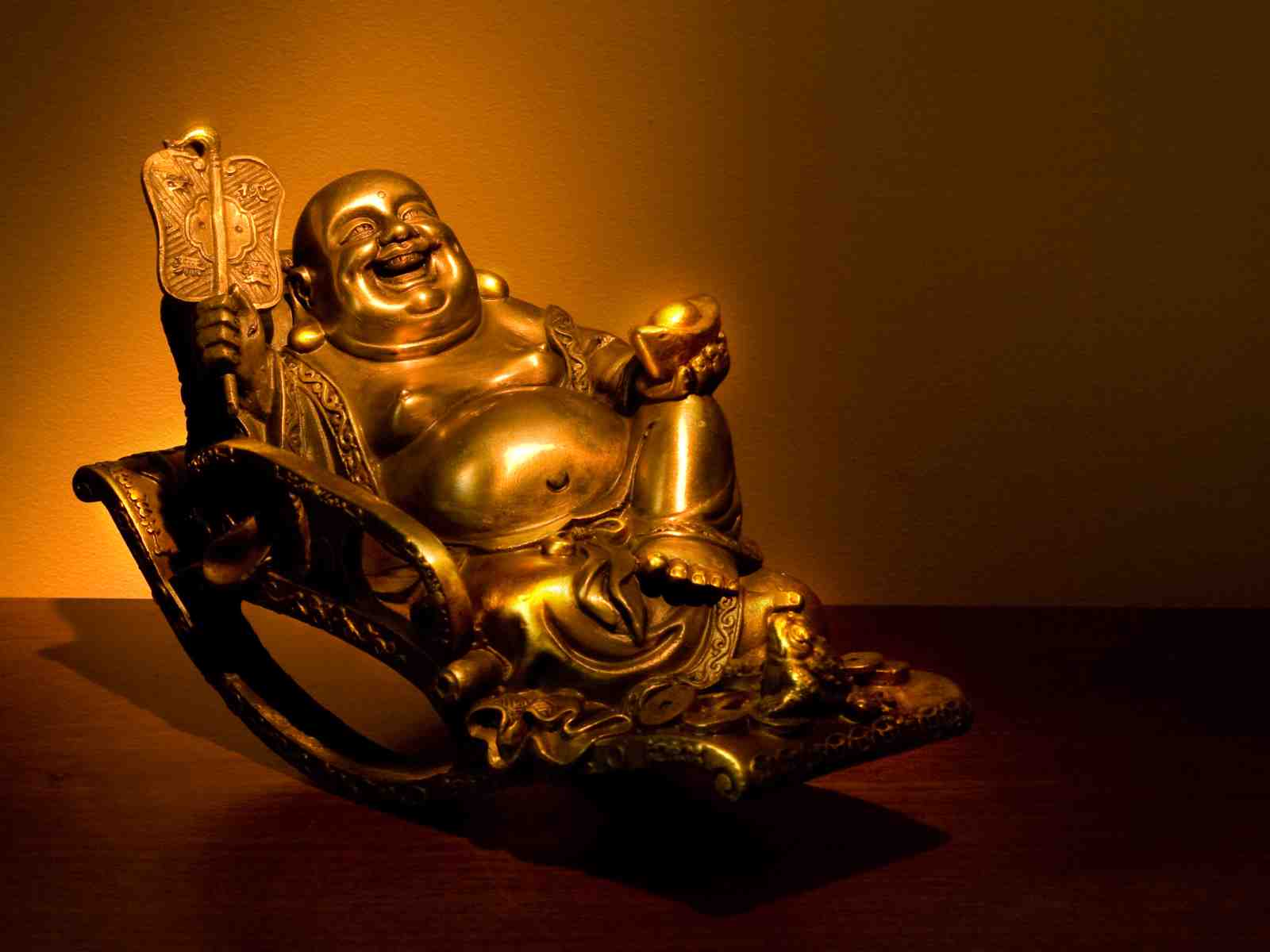 Golden Laughing Buddha Rocking Chair Wall Art