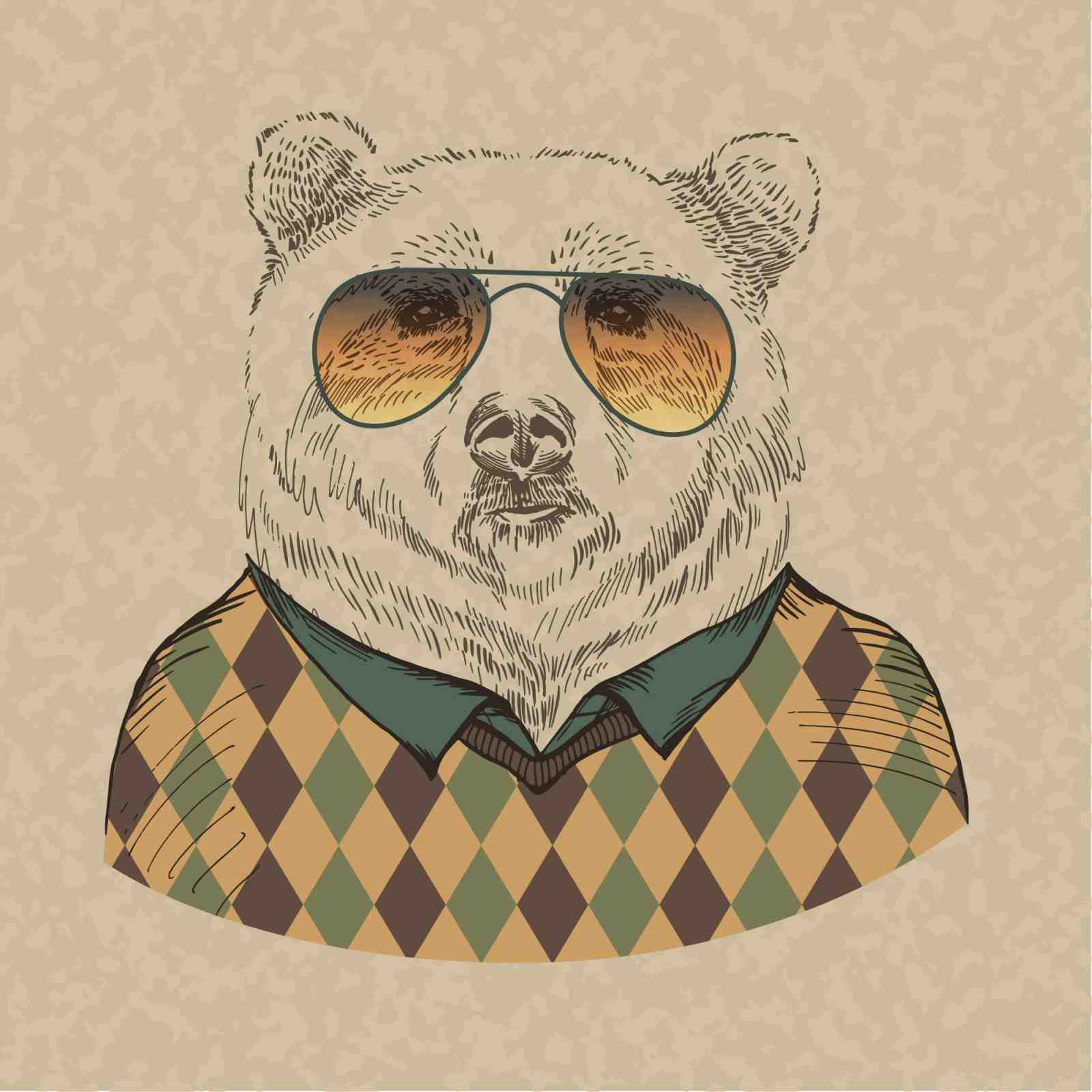 Dapper Bear Hipster Portrait Wall Art