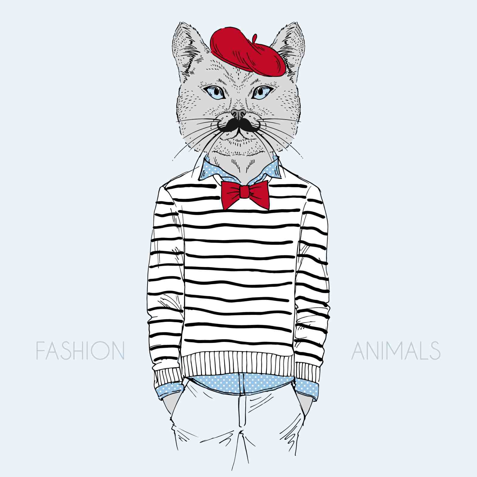 Chic French Cat Portrait Wall Art