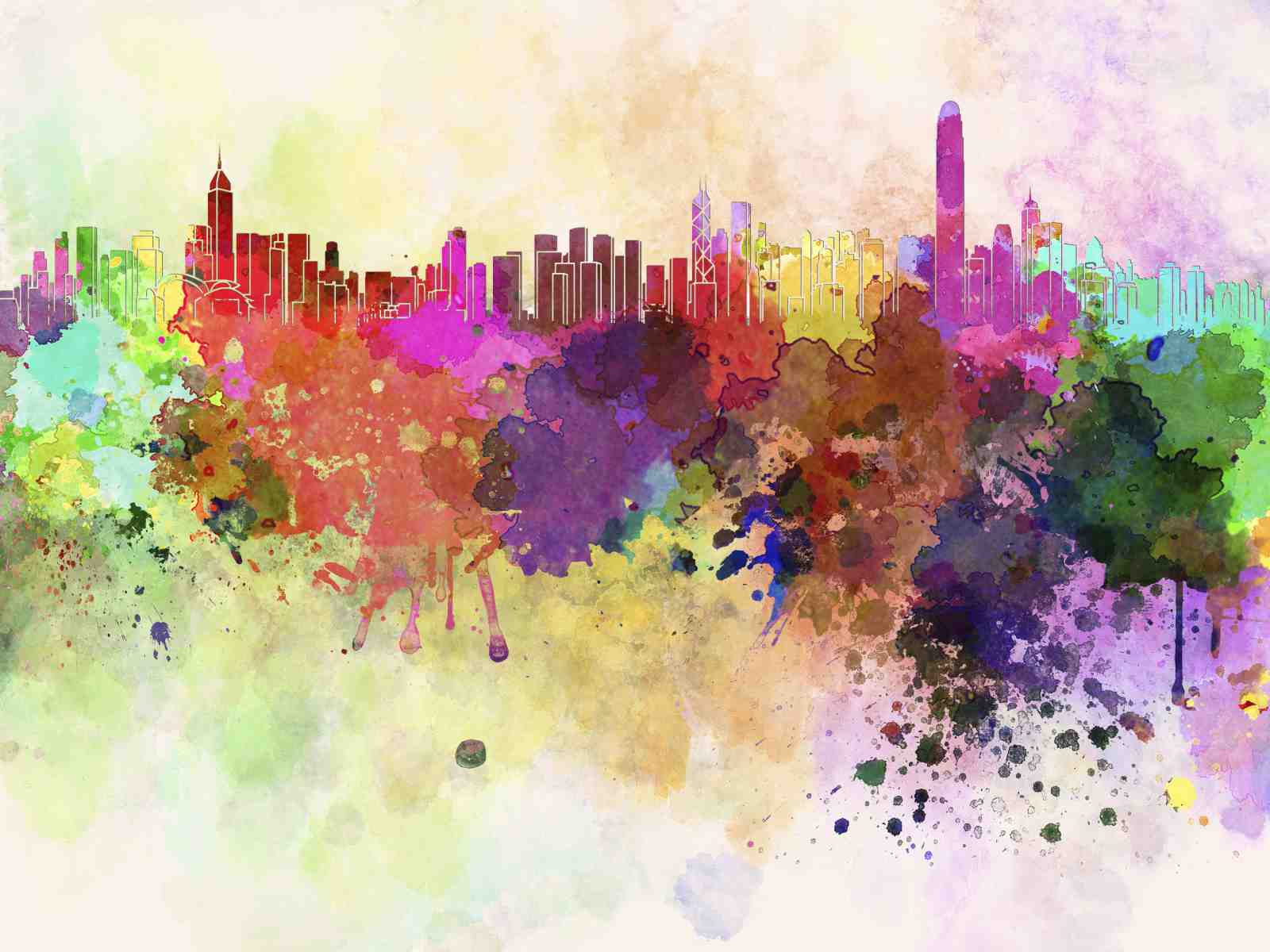 Vibrant Watercolor Cityscape Wall Art