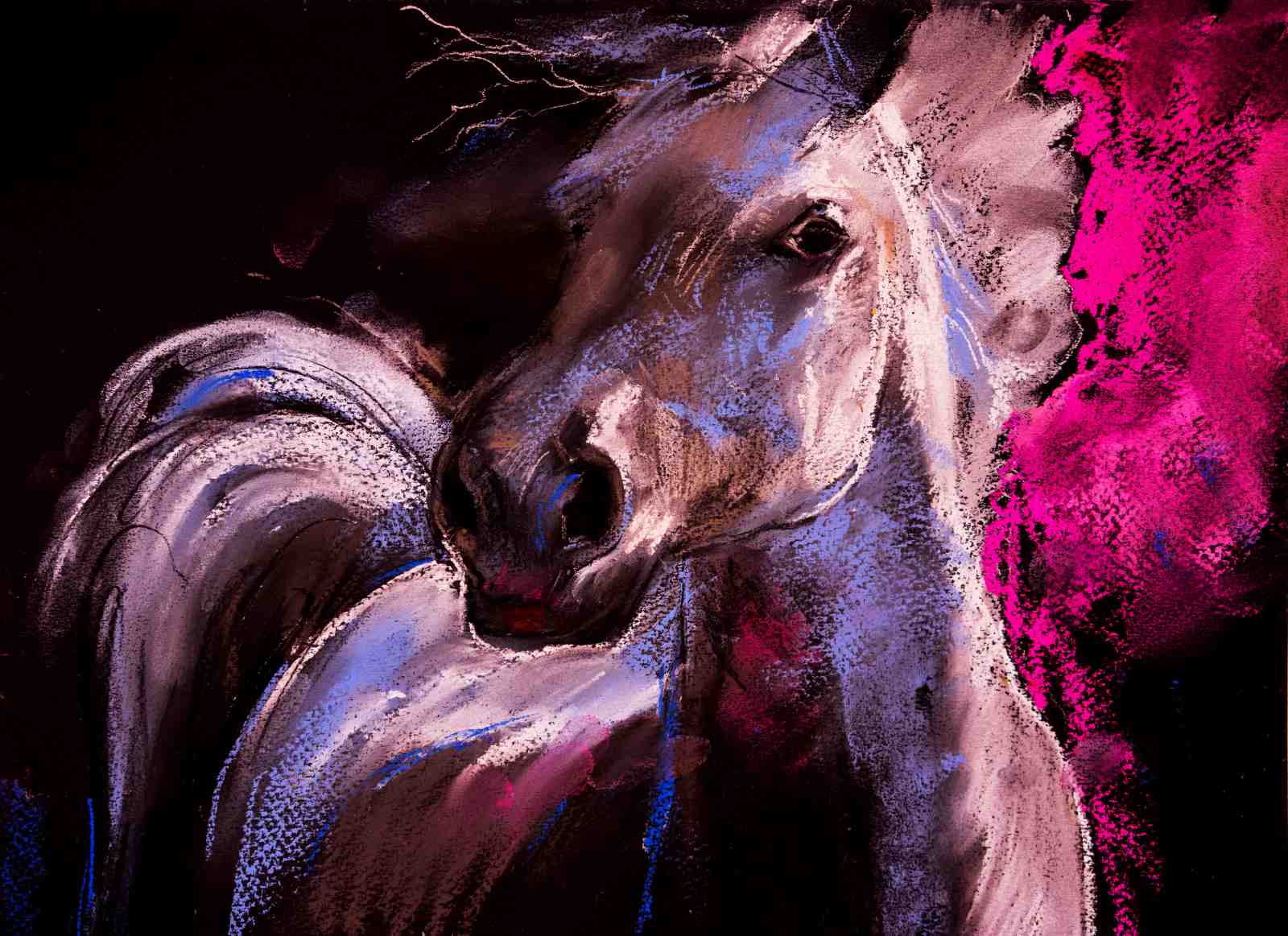 Dynamic Horse Portrait Pastel Wall Art