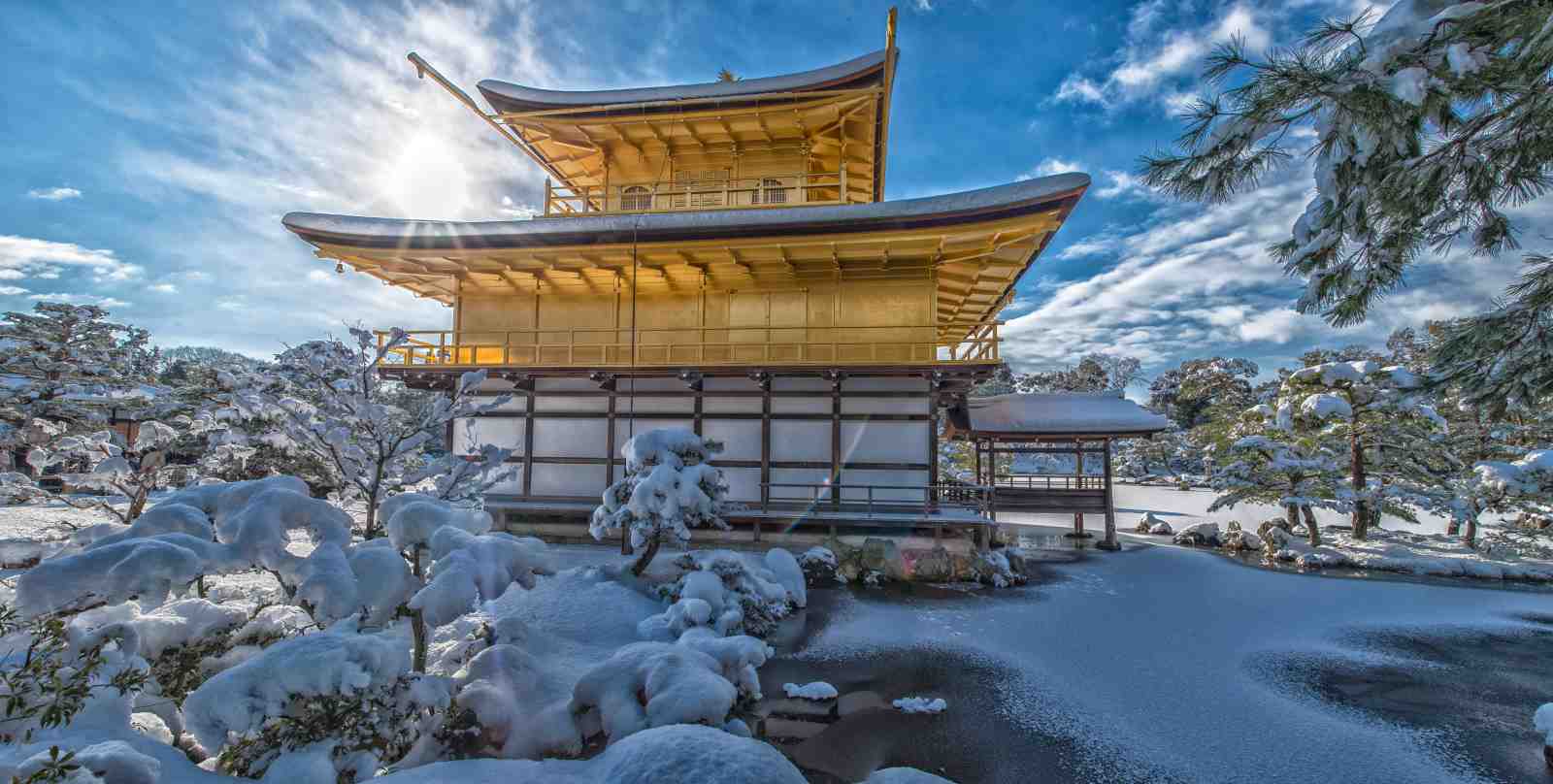 Golden Pavilion Snow Scene Wall Art
