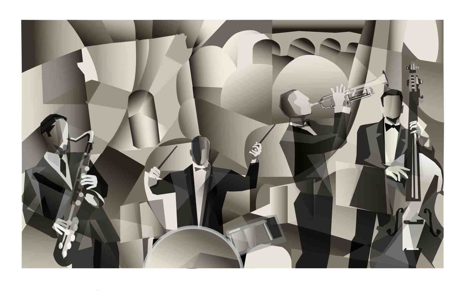 Art Deco Jazz Band Saxophone Trumpet Wall Art