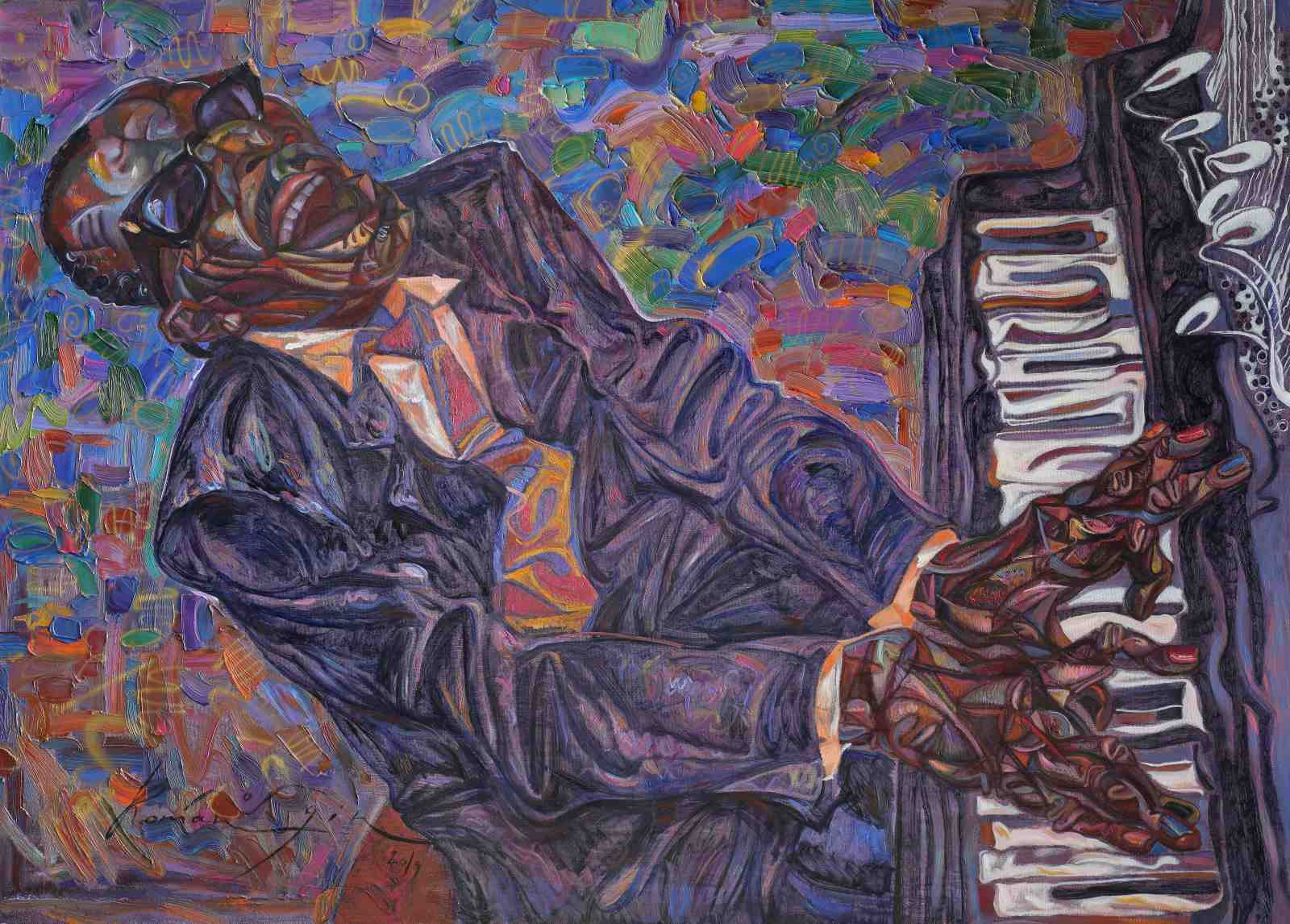 Vibrant Jazz Pianist Expressive Portrait Wall Art