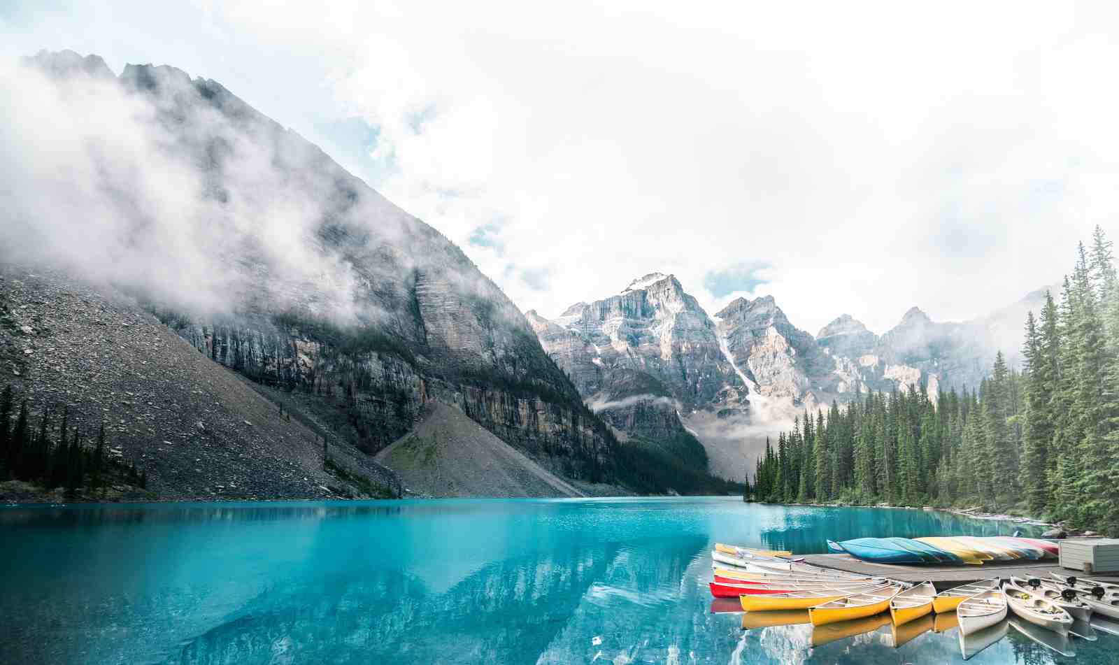 Serene Mountain Lake Canoes Wall Art
