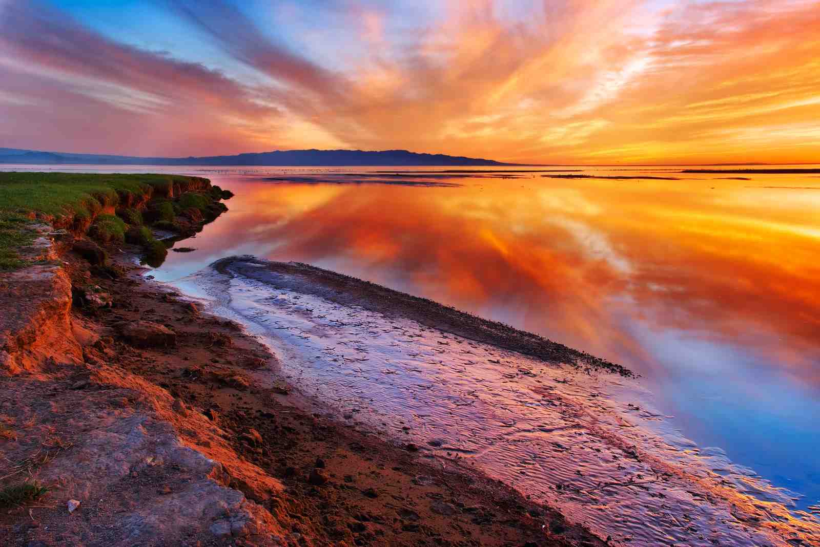 Vibrant Sunset Lake Wall Art - Coastal Art
