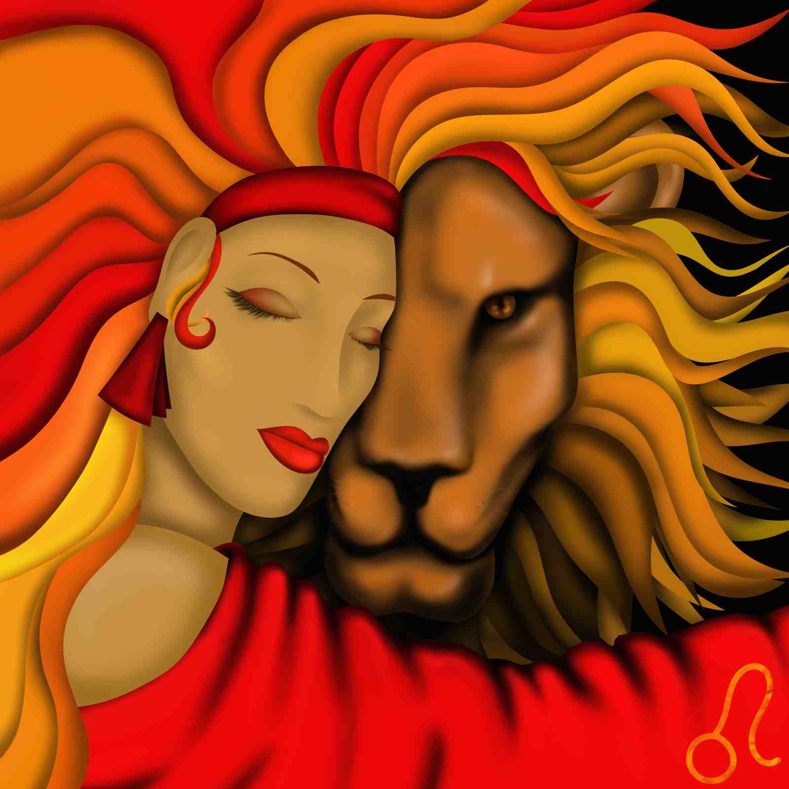 Majestic Leo & Woman Embrace Wall Art