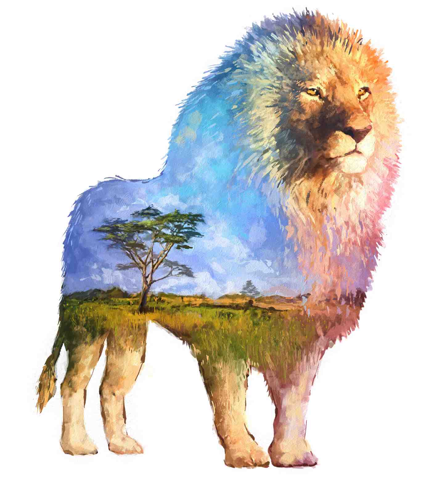 Majestic Lion Savannah Double Exposure Wall Art