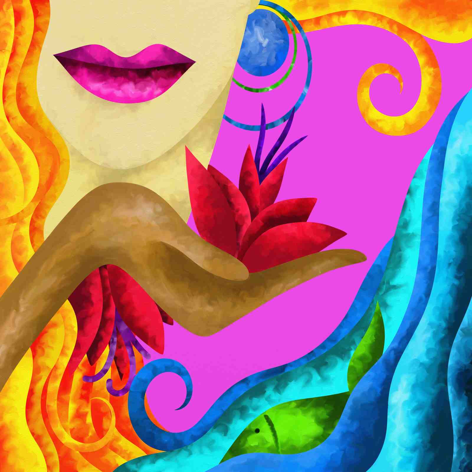 Vibrant Woman & Nature Abstract Wall Art
