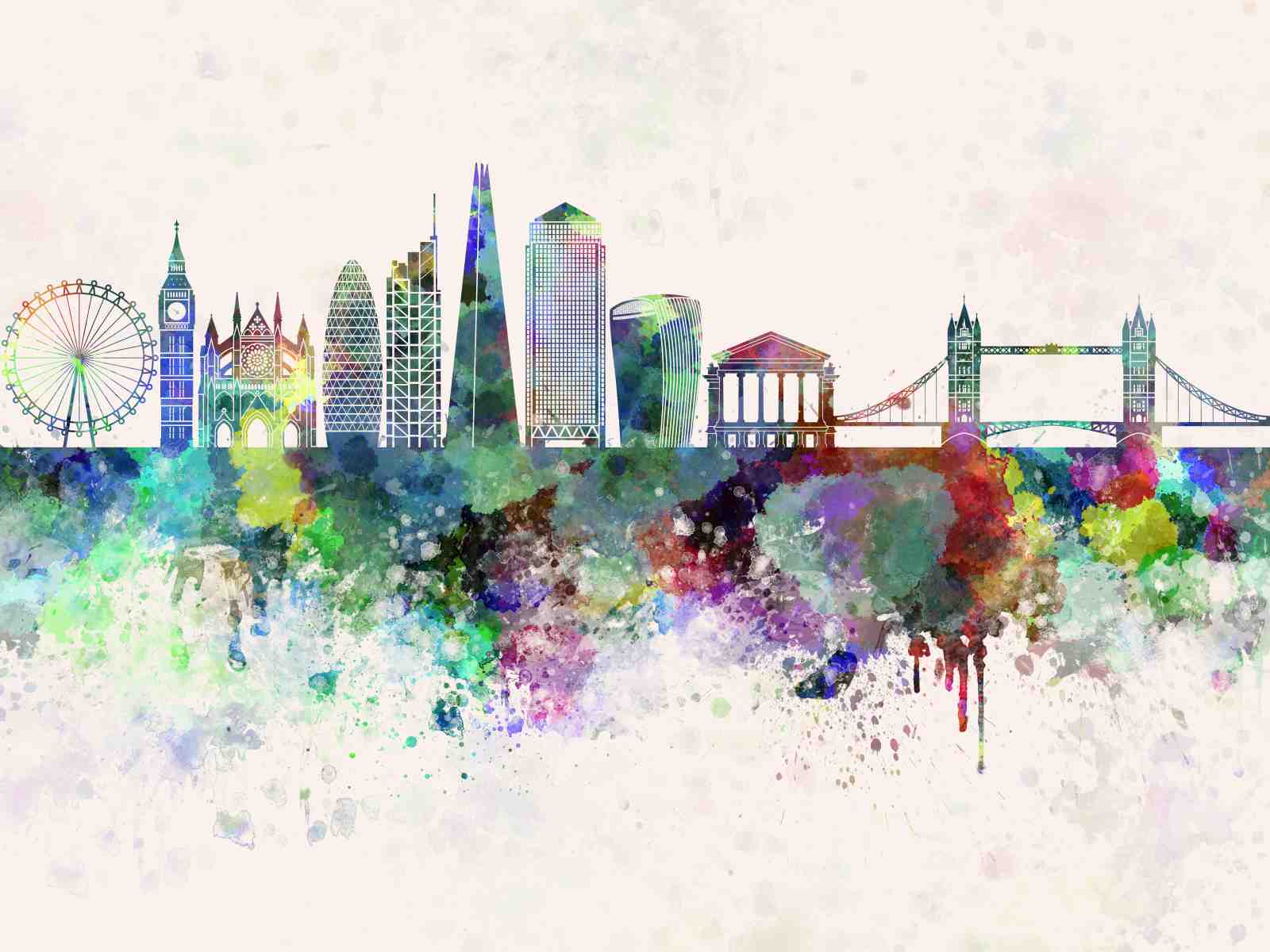 Vibrant London Watercolour Skyline Wall Art