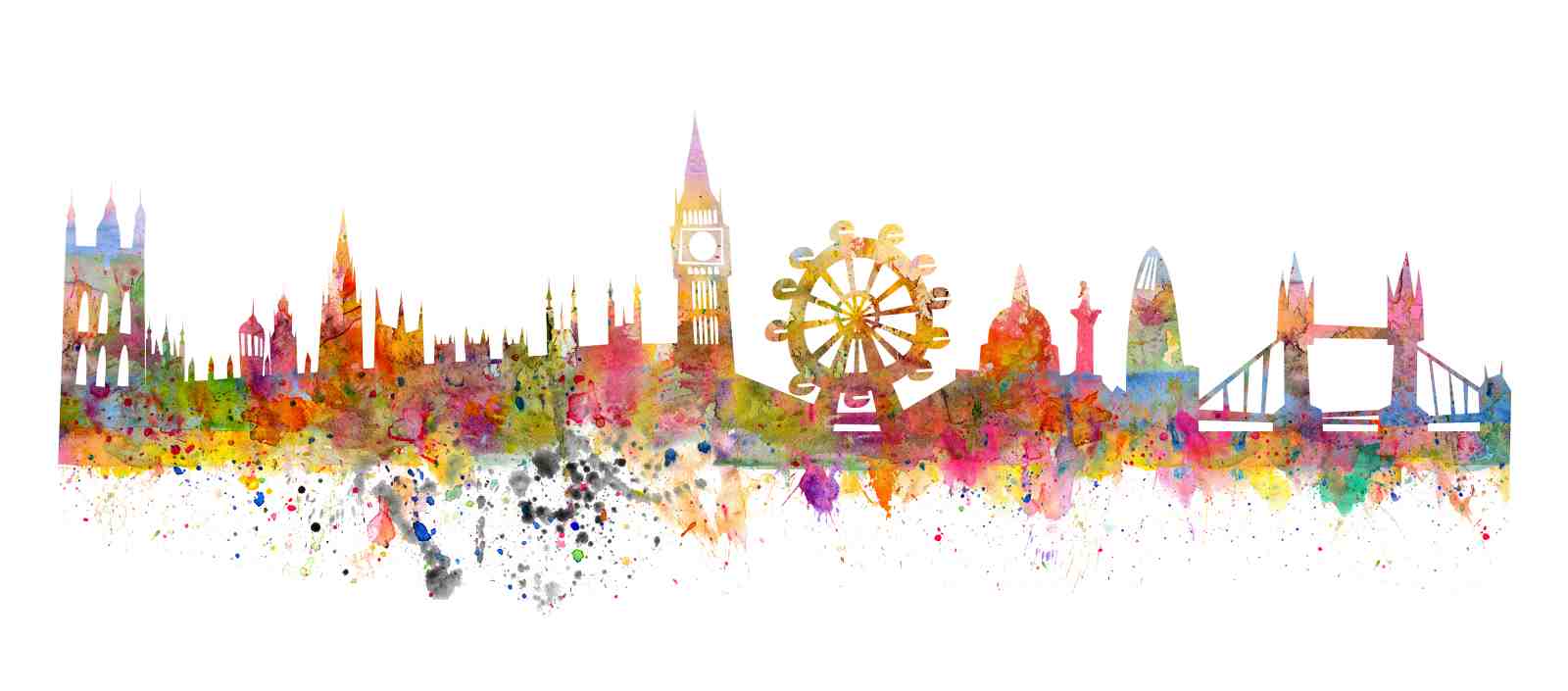 Vibrant London Skyline Watercolor Wall Art