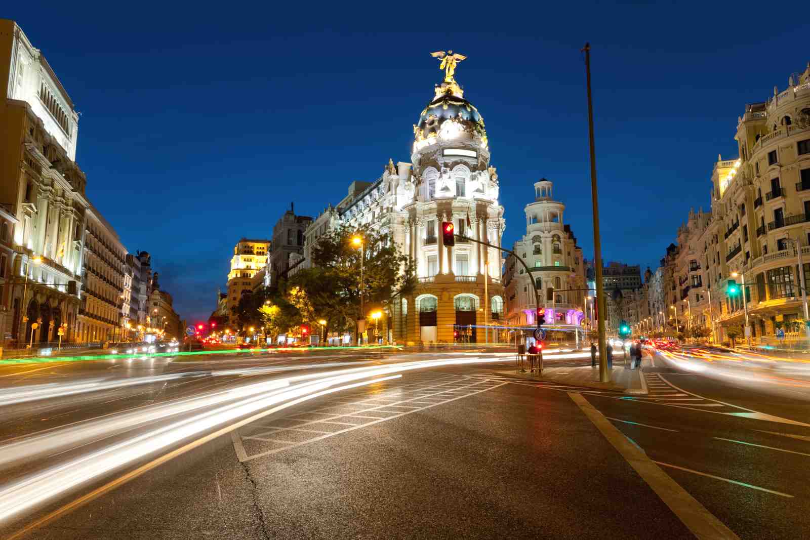 Madrid Cityscape Night Light Streaks Wall Art