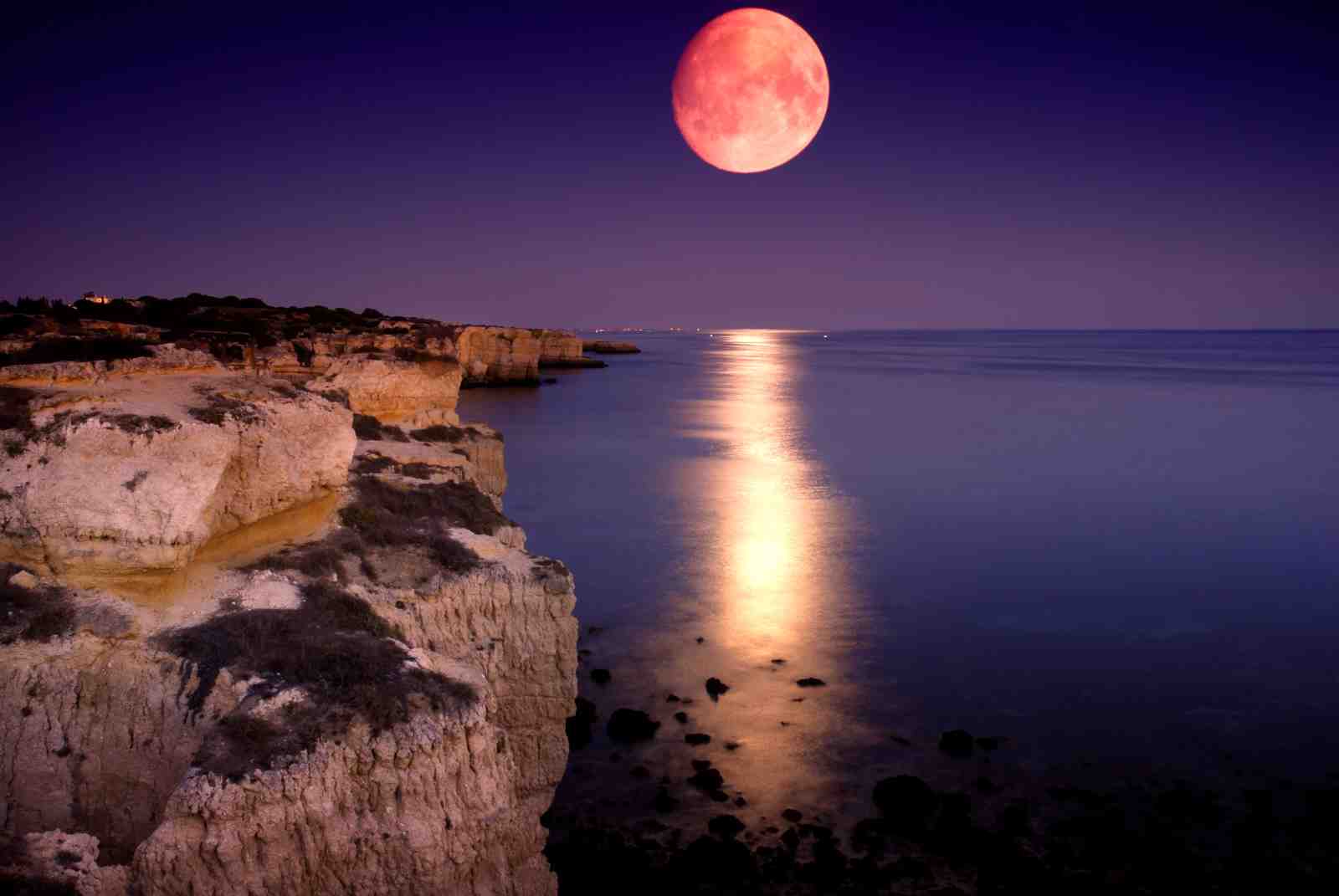 Crimson Moon Over Cliffs Wall Art