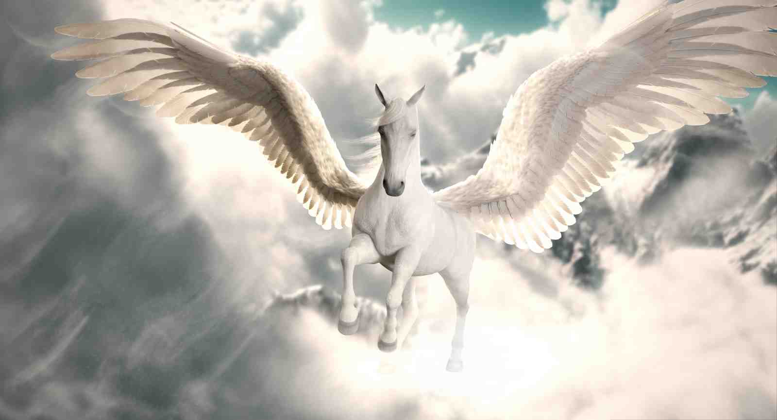 Majestic Pegasus Flying Through Clouds Wall Art