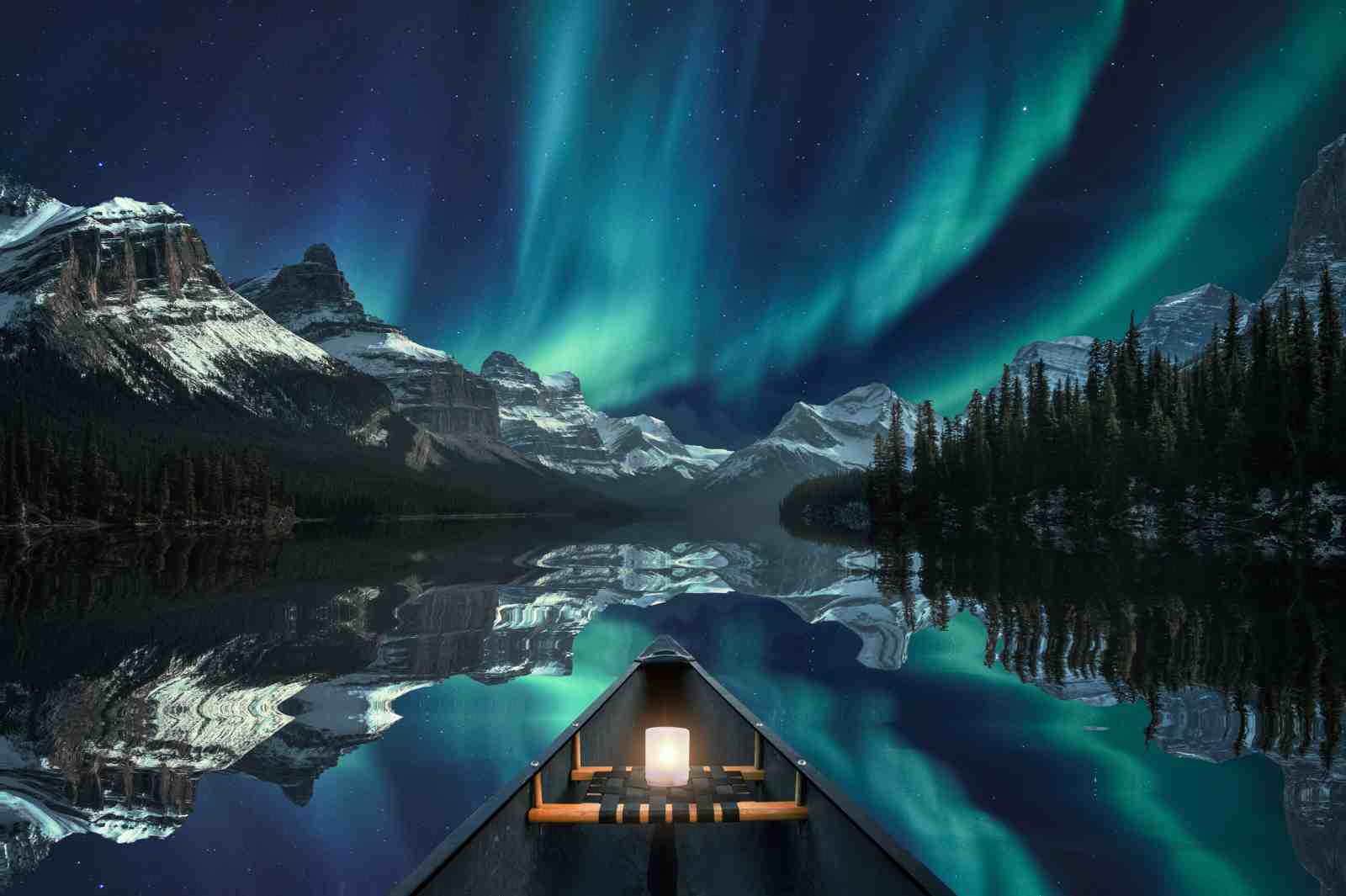 Aurora Borealis Canoe Adventure Wall Art