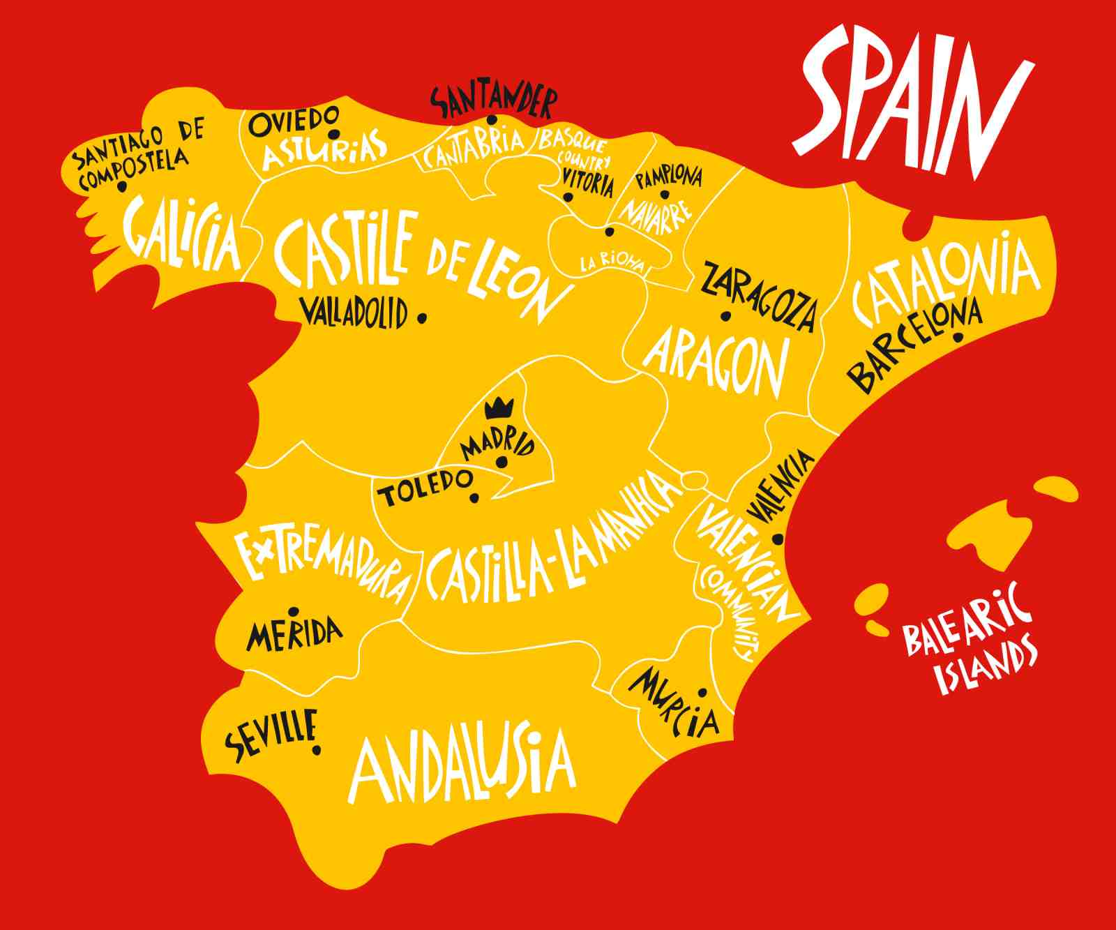 Vibrant Spain Map Art Wall Art