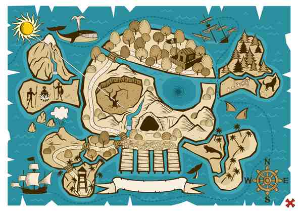 Pirate Skull Island Treasure Map Wall Art