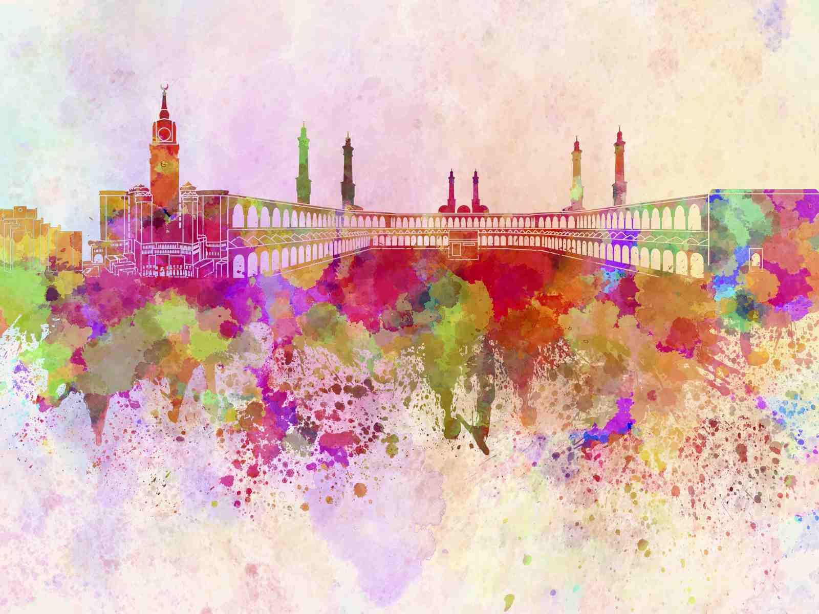 Vibrant Medina Skyline Watercolor Wall Art