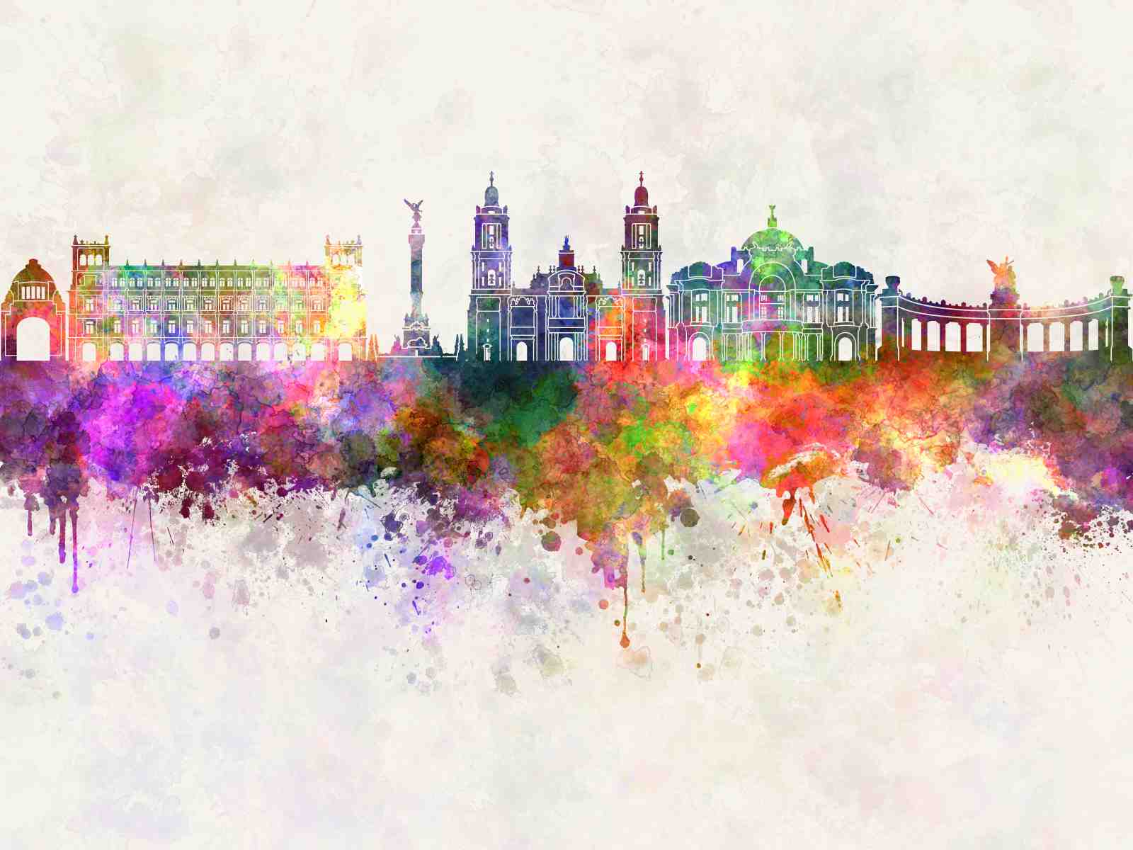 Vibrant Watercolor Mexico City Skyline Wall Art