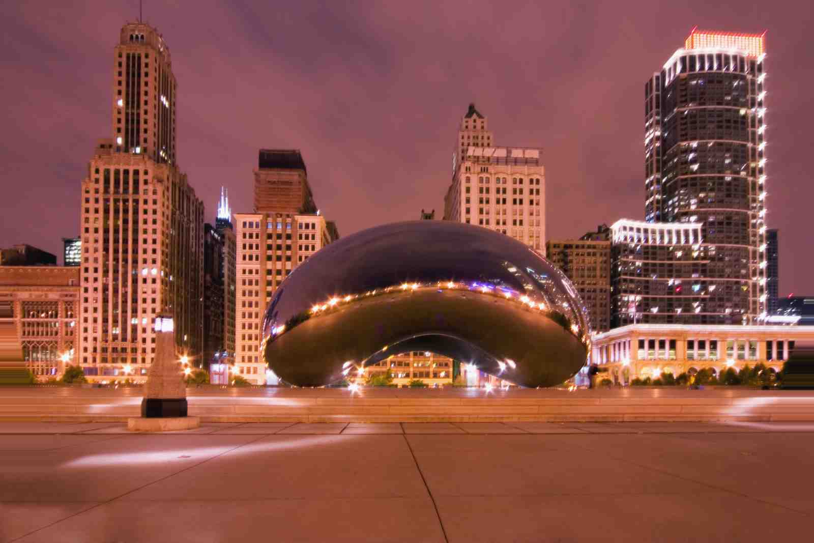Chicago Bean Skyline at Night Wall Art