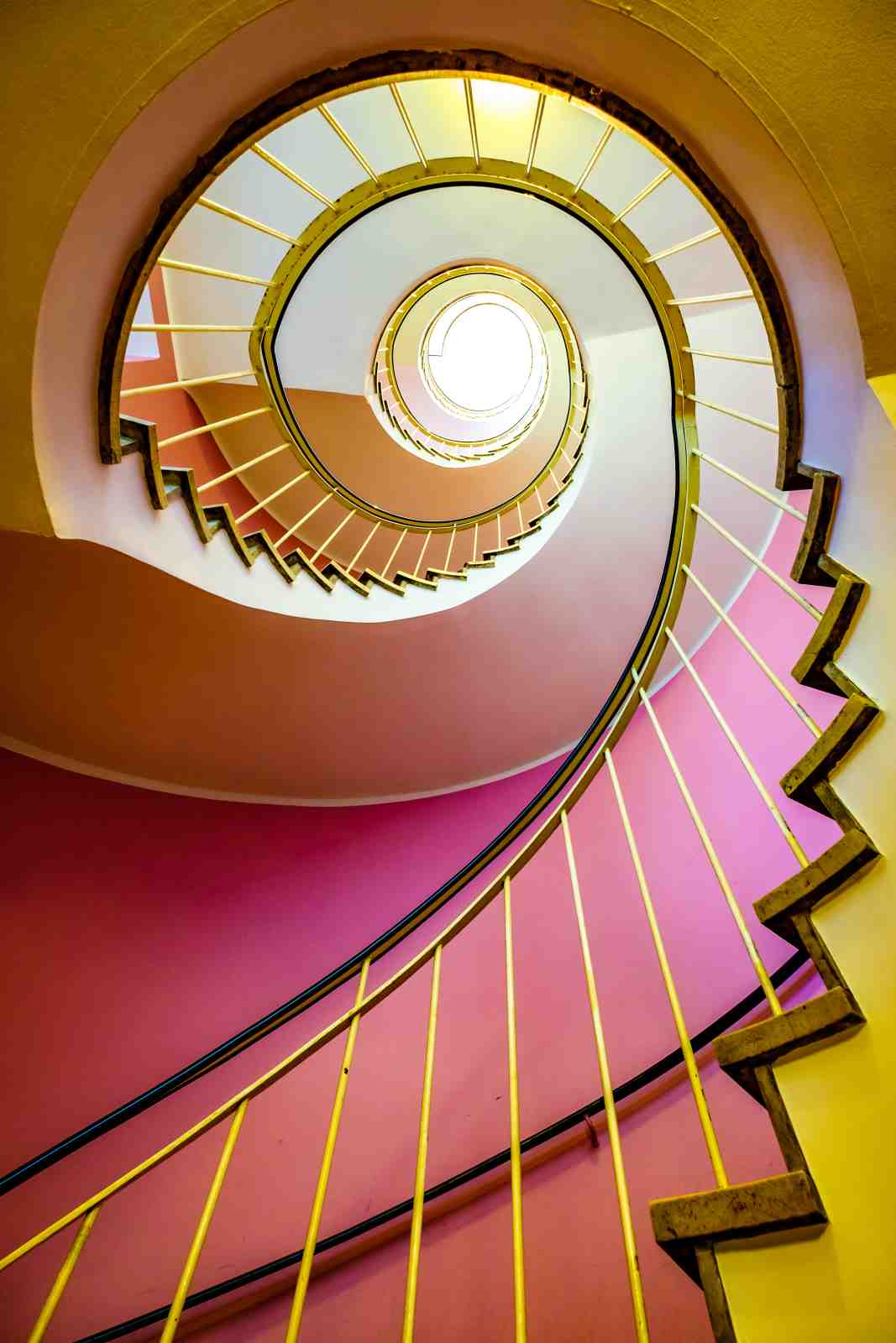 Retro Spiral Staircase Pink & Gold Wall Art