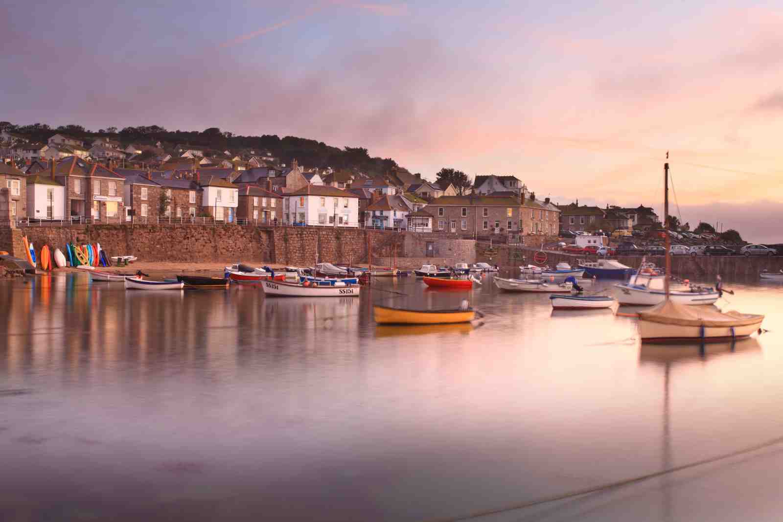 Serene Harbour Boats Sunset Wall Art