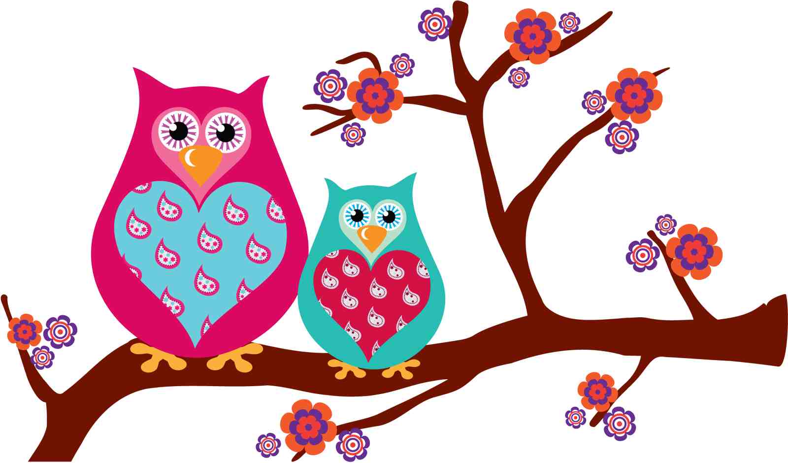 Charming Owl Couple Spring Blossom Wall Art