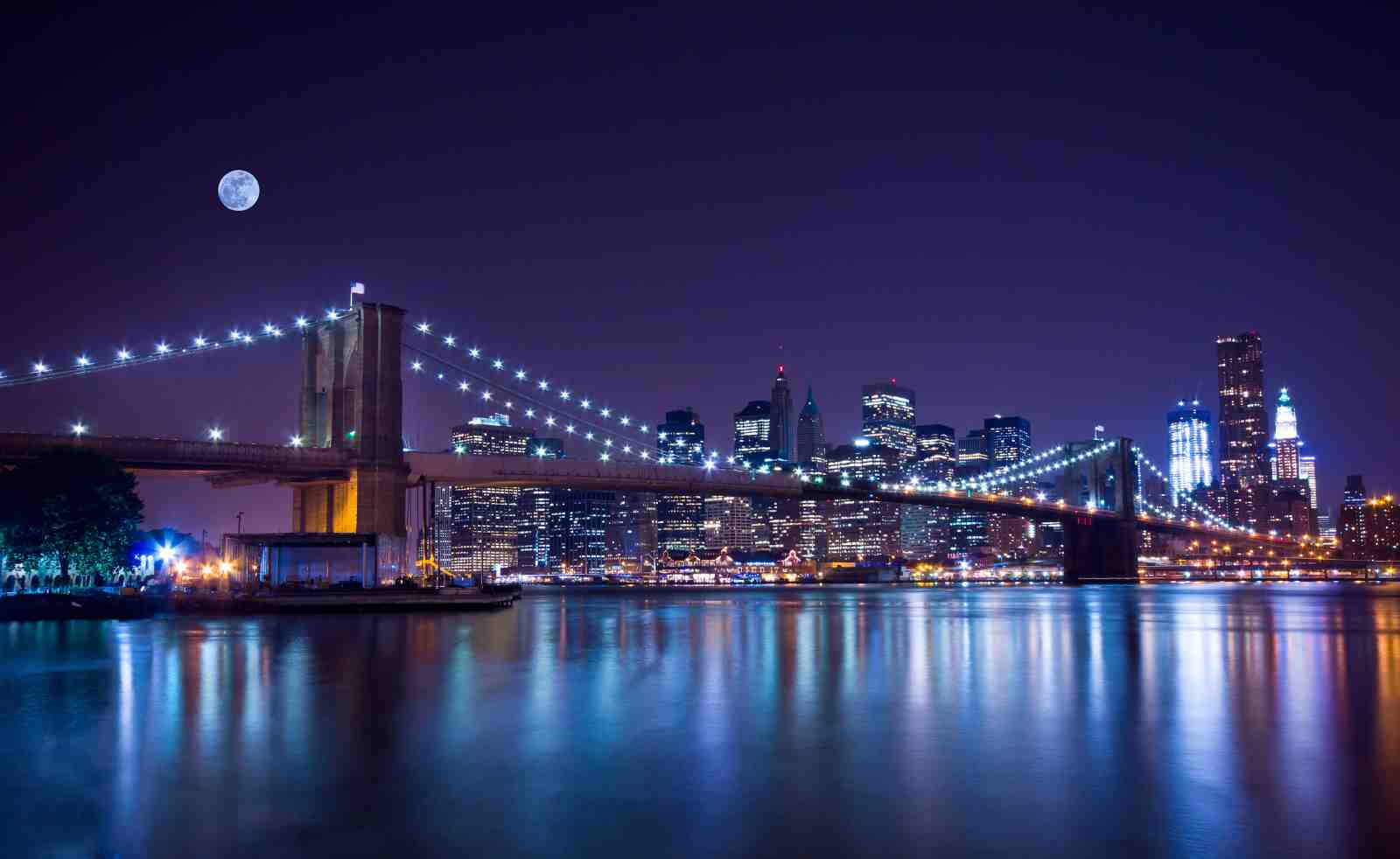 Brooklyn Bridge at Night Moonlit Wall Art