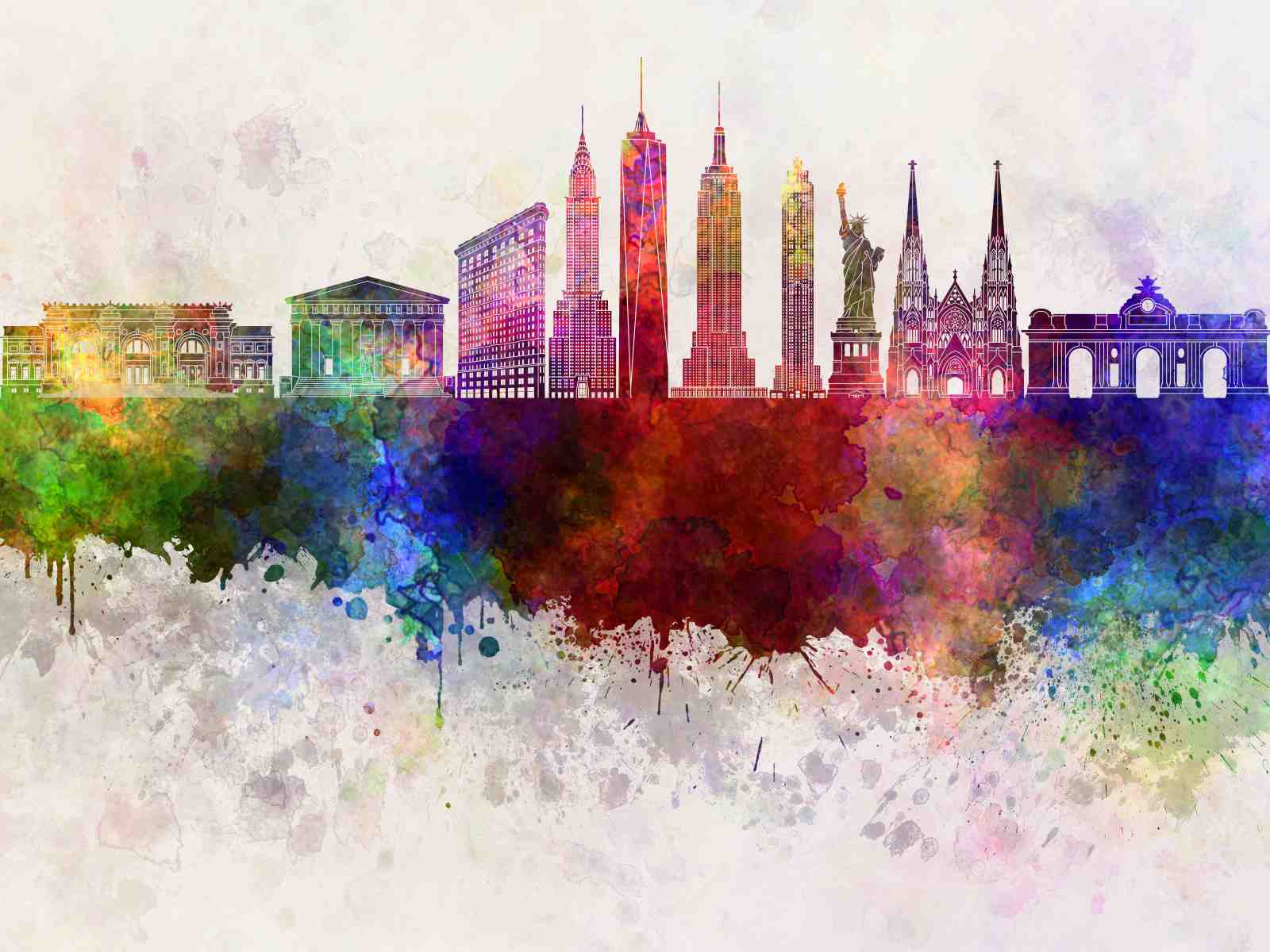 Vibrant New York City Skyline Watercolor Wall Art