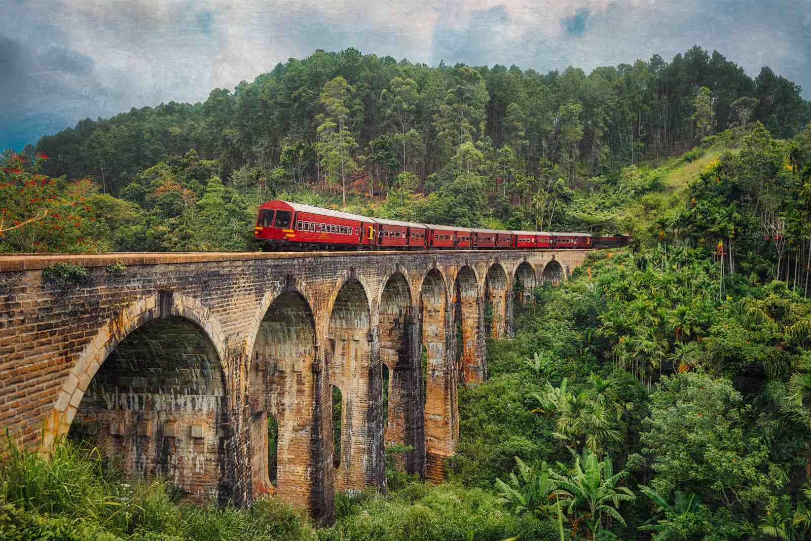 Scenic Train Bridge & Lush Jungle Wall Art