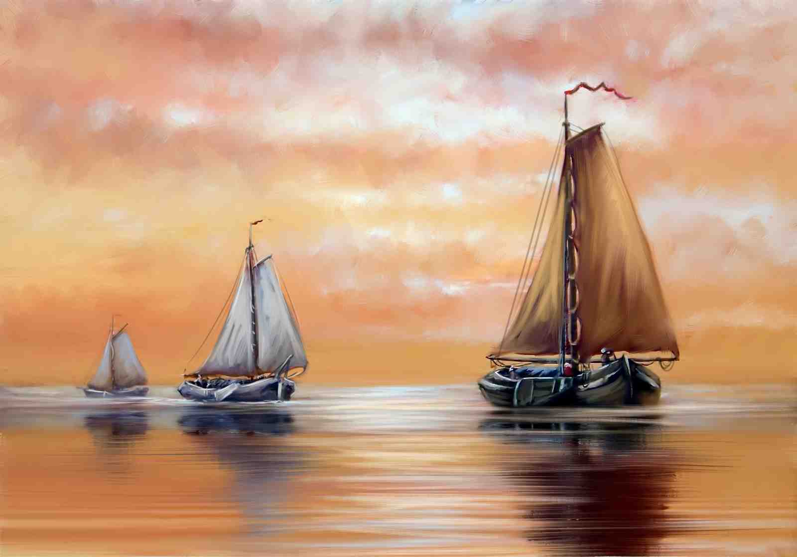 Serene Sunset Sailboats Wall Art