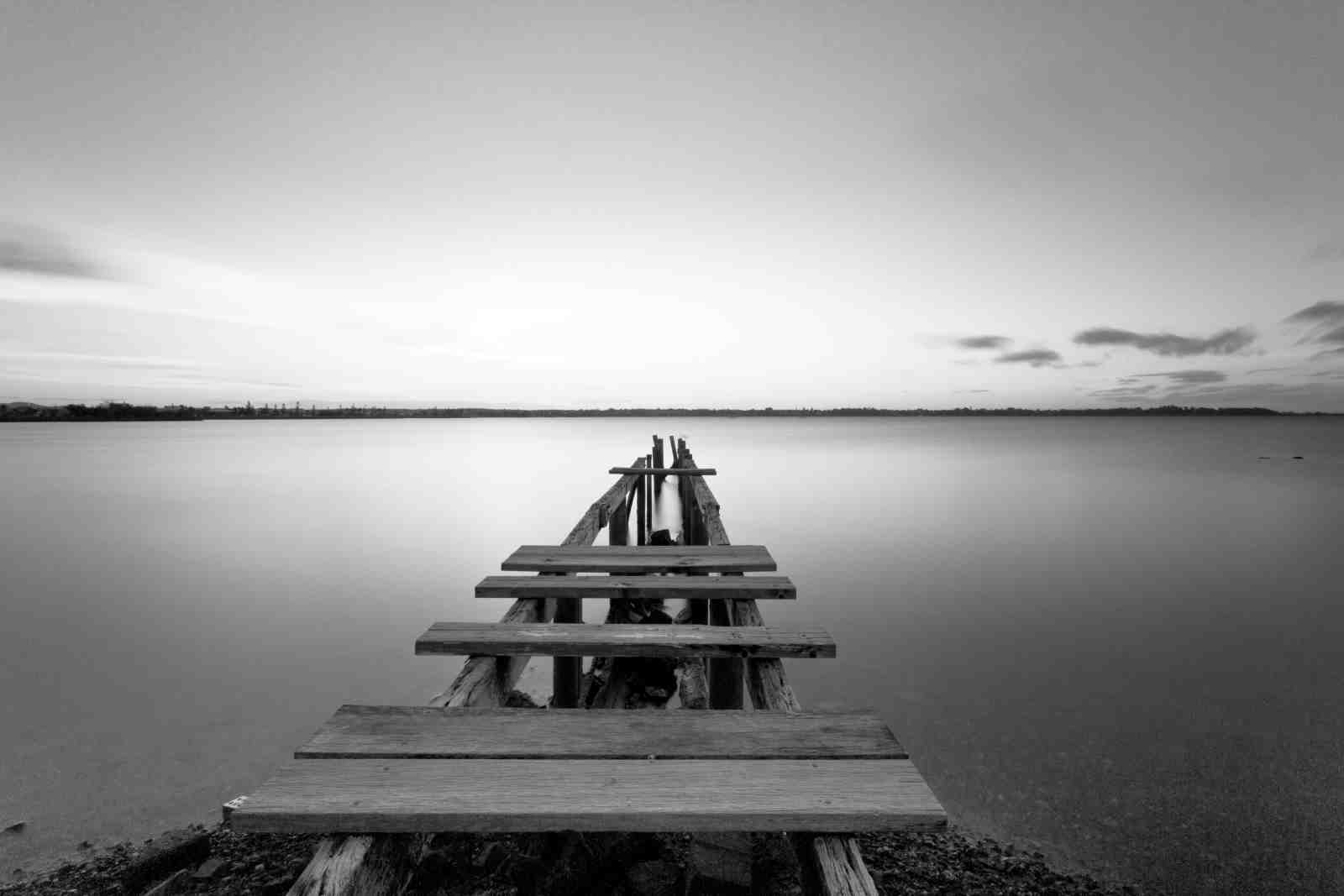 Serene Pier Landscape Black & White Wall Art