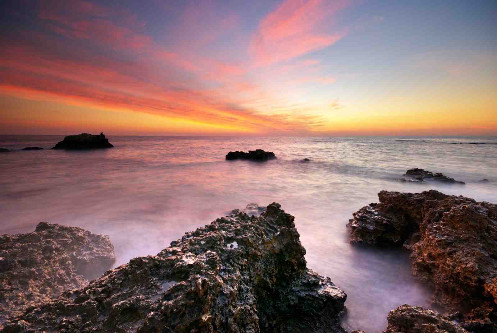 Serene Sunset Ocean Rocks Wall Art