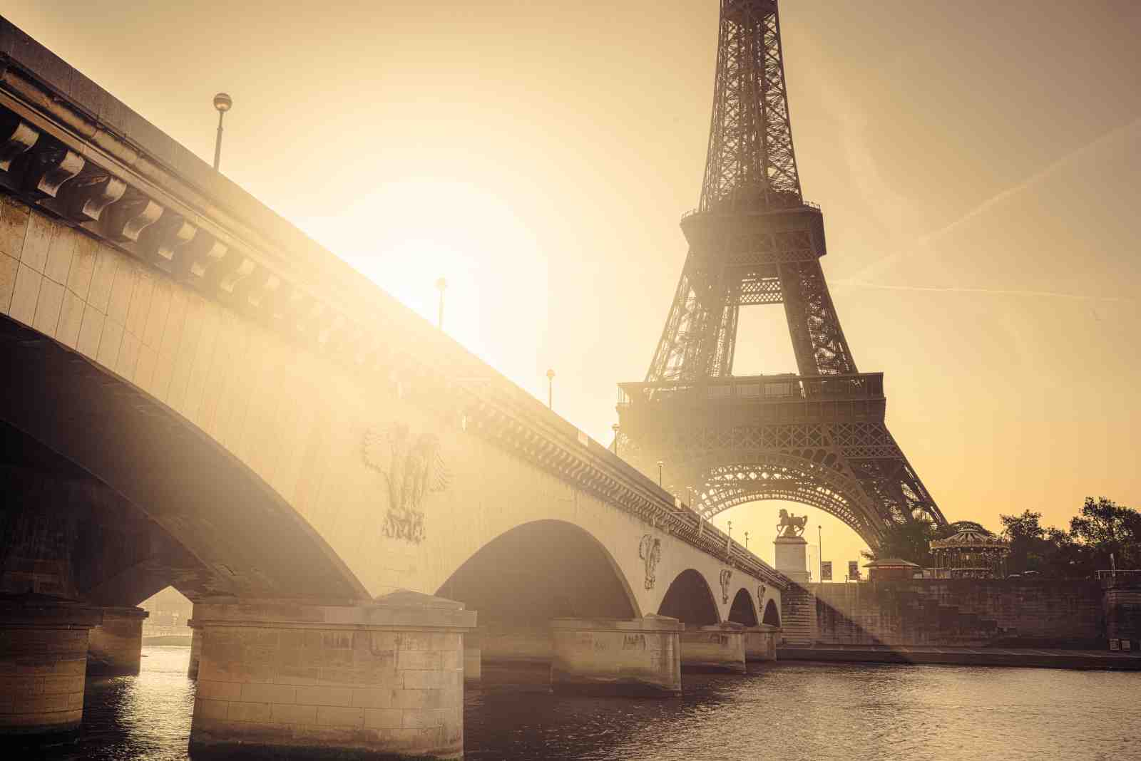 Golden Hour Paris Eiffel Tower Bridge Wall Art