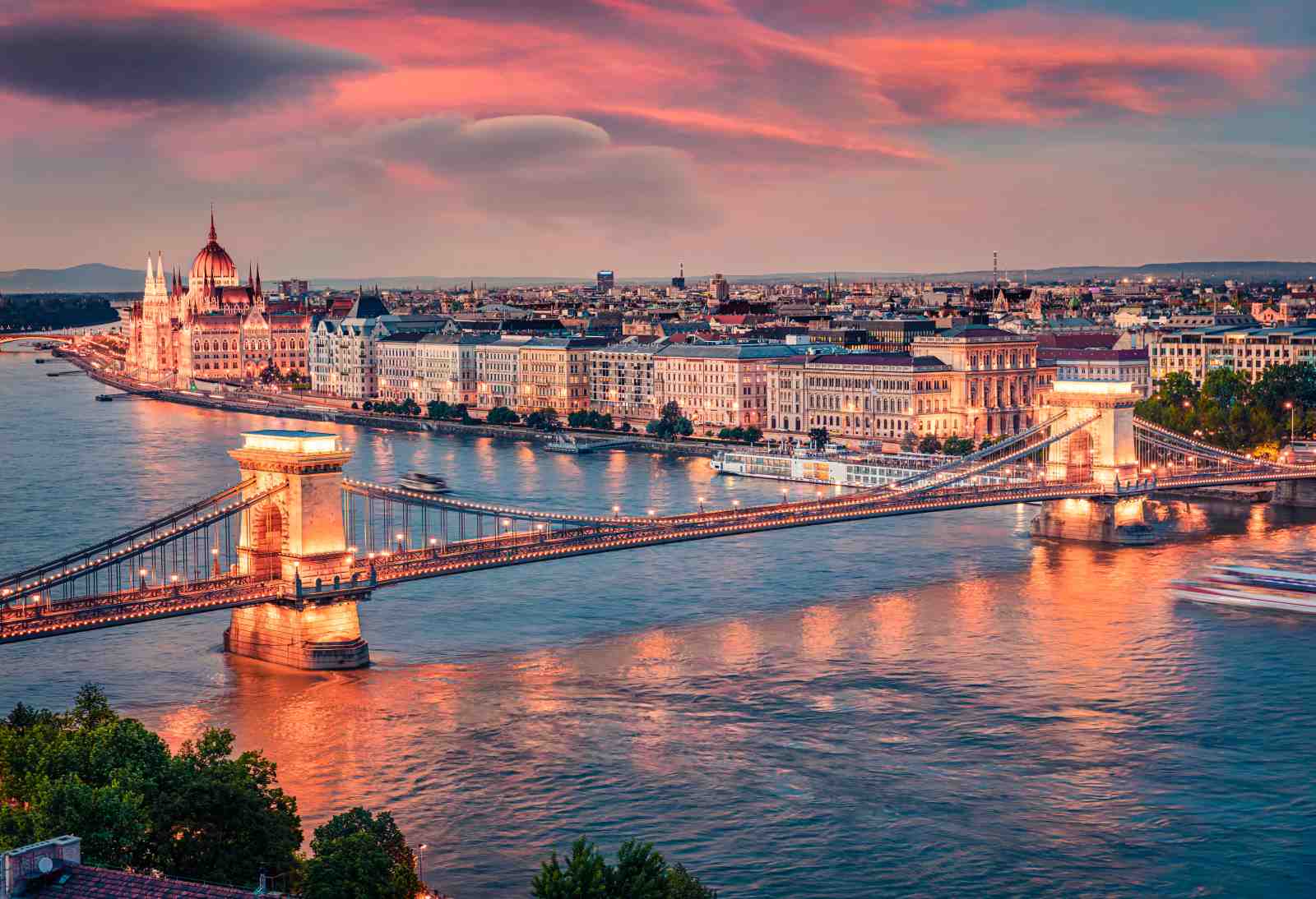 Budapest Chain Bridge Sunset Wall Art