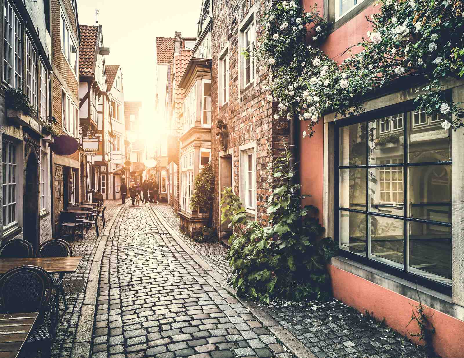 European Cobblestone Street Romance Wall Art
