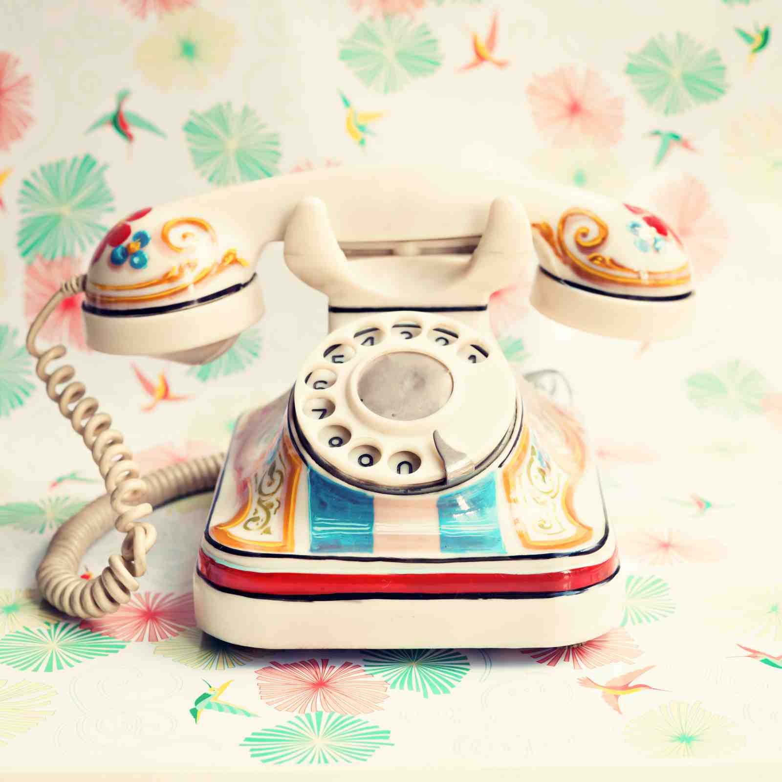 Retro Rotary Phone Floral Wall Art