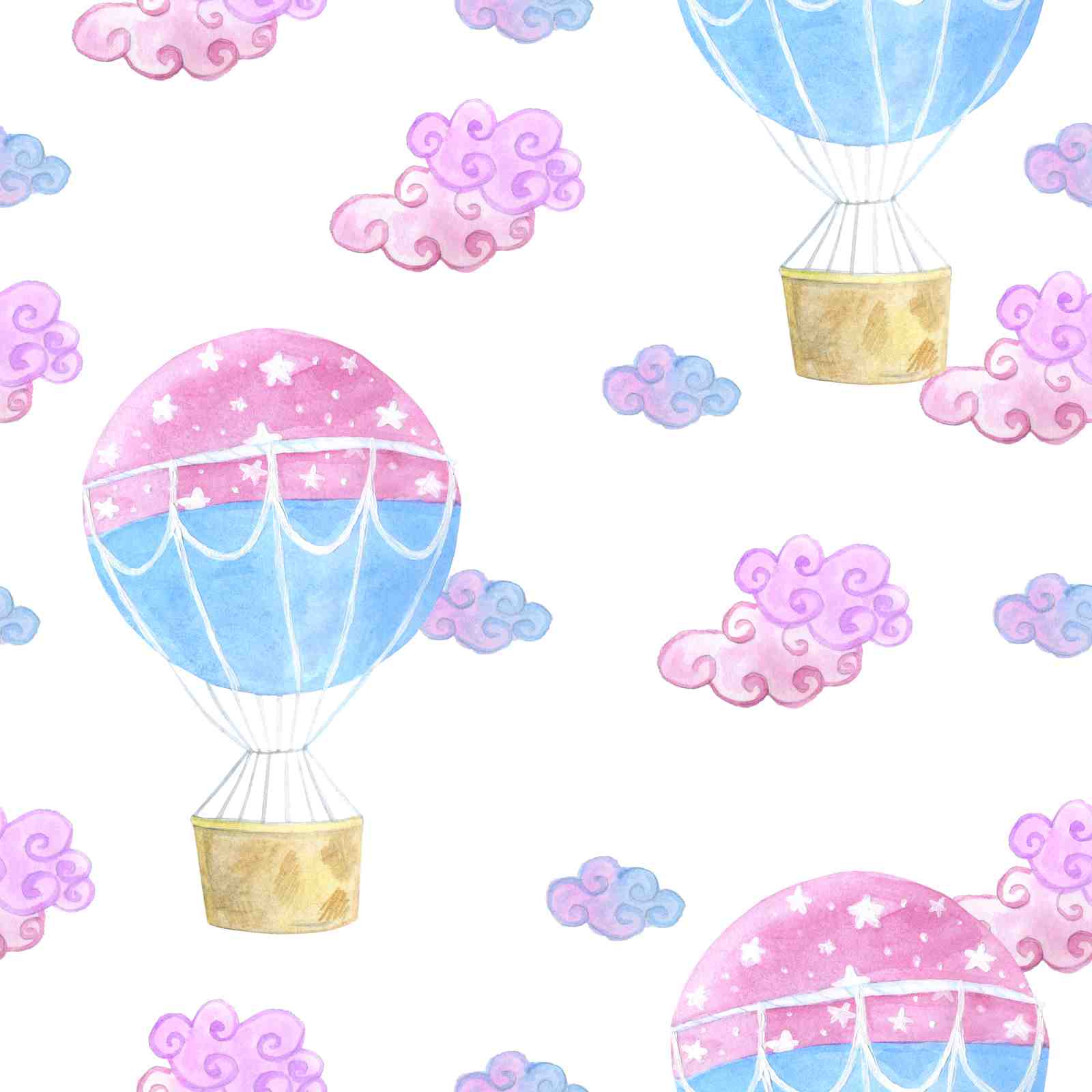 Whimsical Hot Air Balloon & Clouds Wall Art