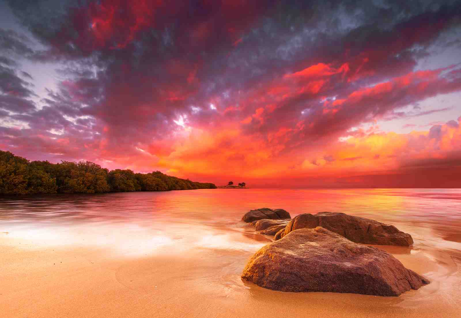 Fiery Sunset Beach Landscape Wall Art