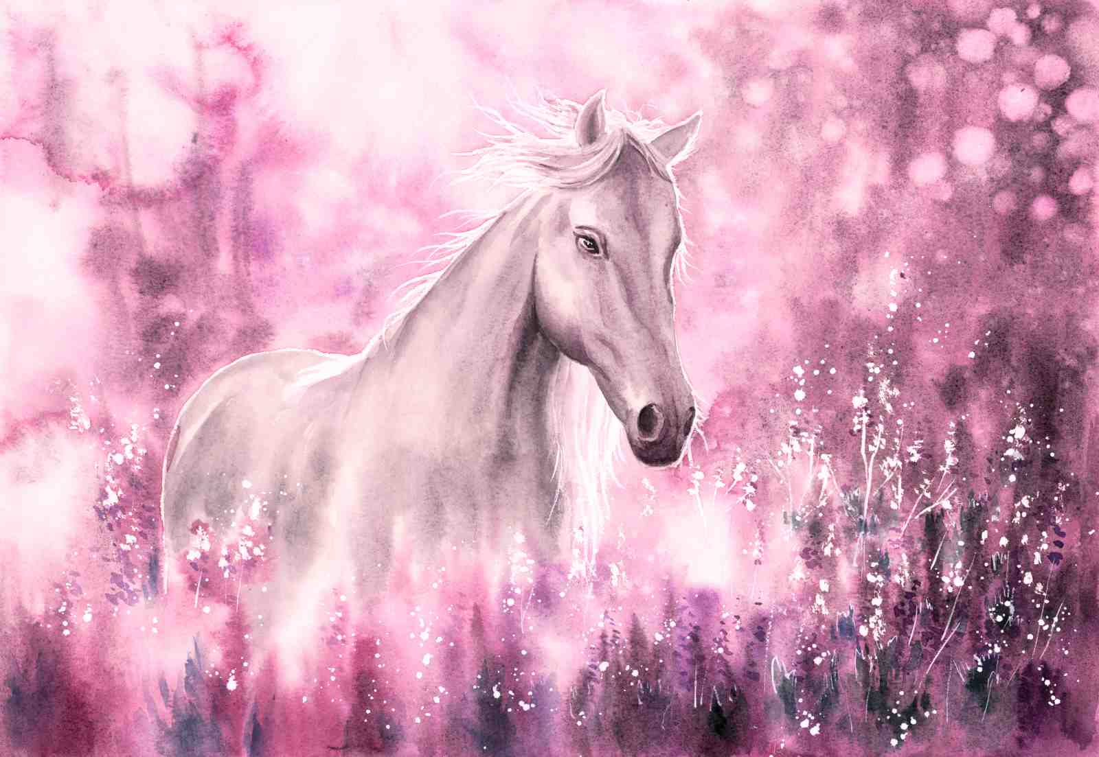 Majestic Pink Horse Watercolor Wall Art