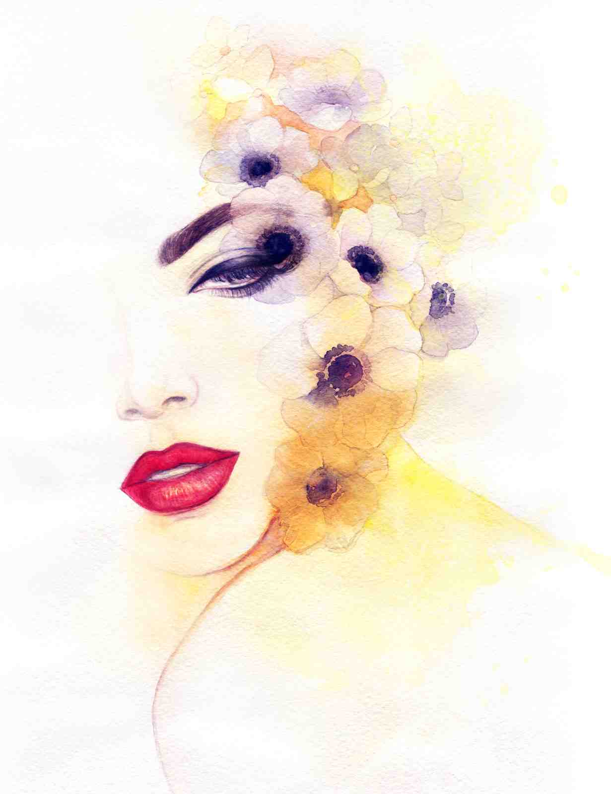 Floral Dreams Watercolor Portrait Wall Art
