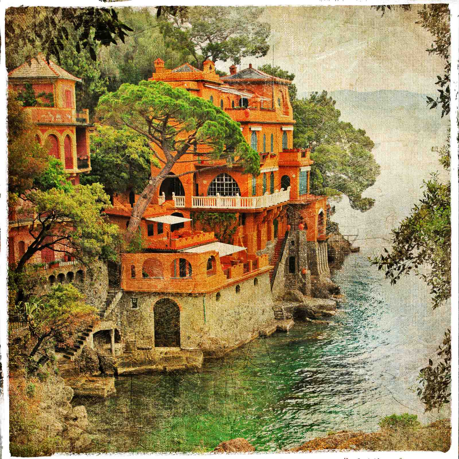 Vintage Italian Villa Coastal View Wall Art