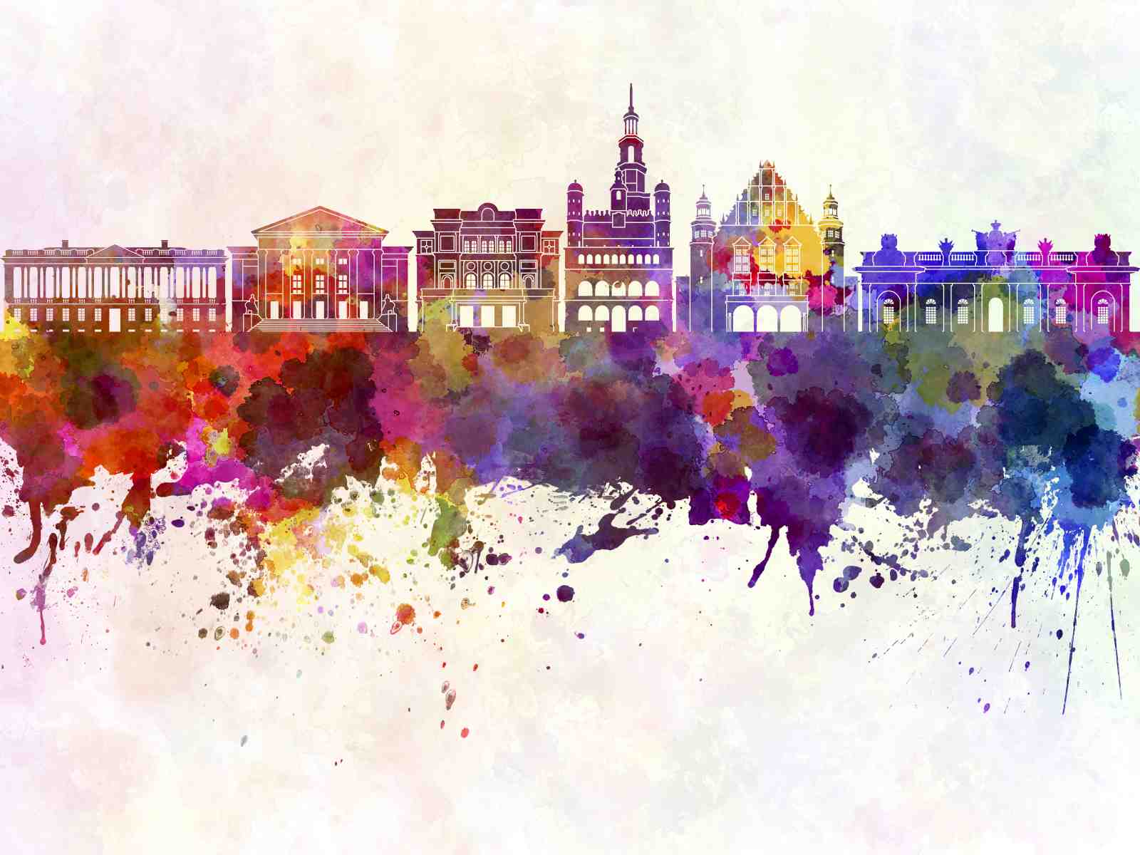 Vibrant Watercolor Cityscape Wall Art