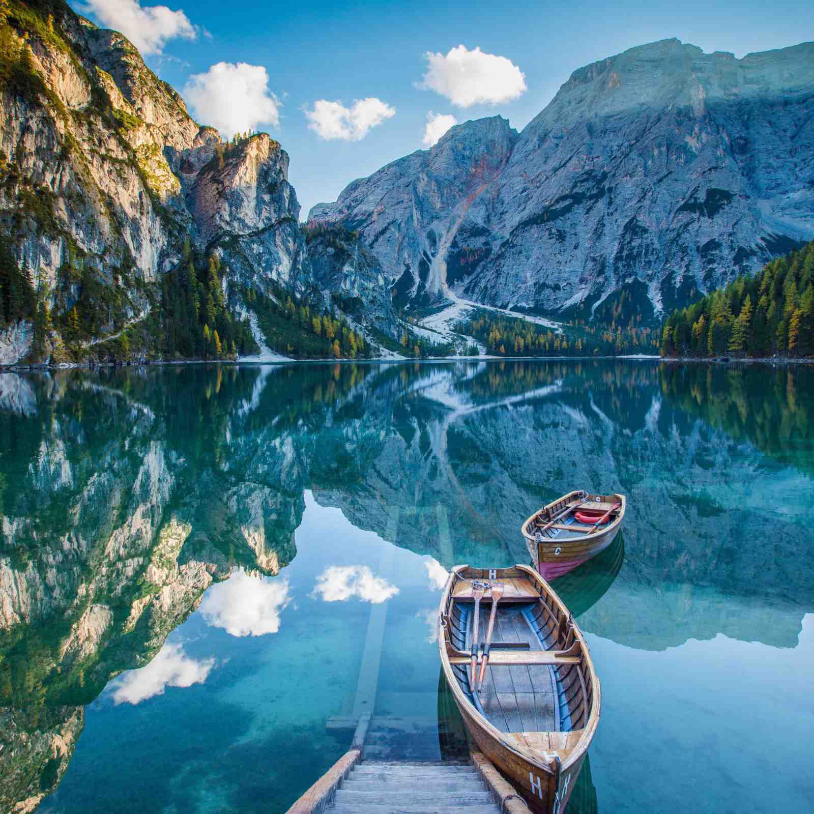 Serene Mountain Lake & Boats Wall Art