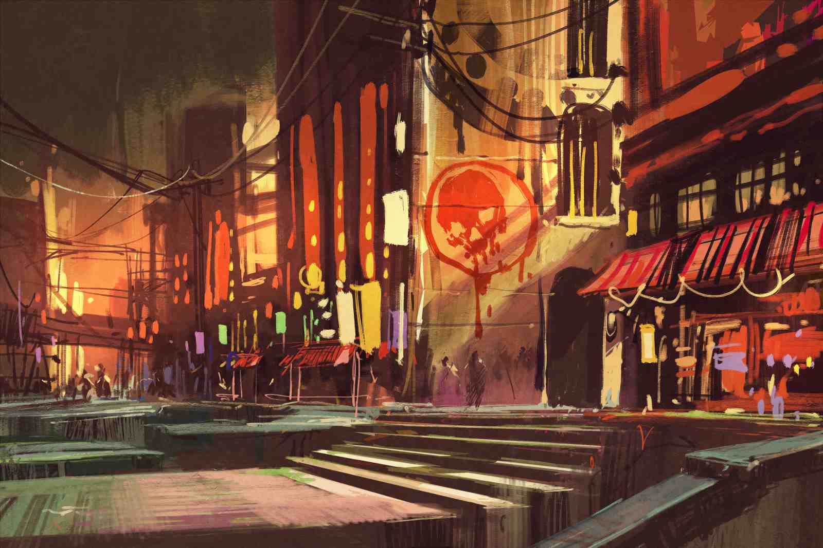 Cyberpunk Alley Wall Art for Urban Decor