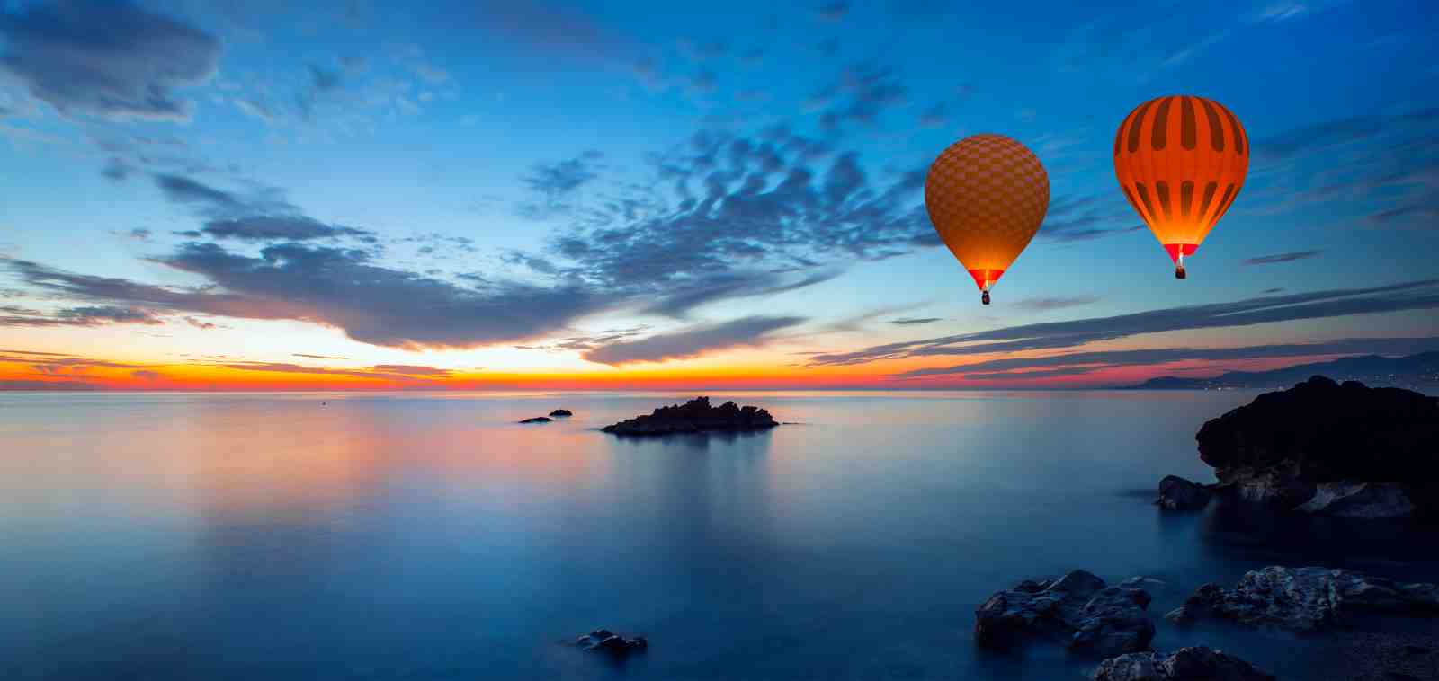 Hot Air Balloons Over Ocean Sunset Wall Art