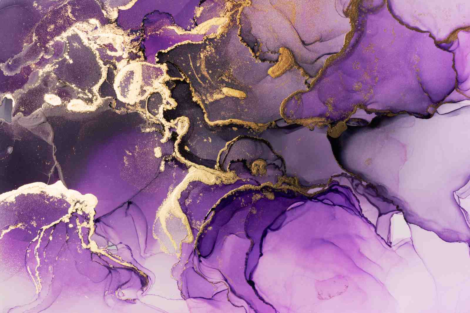 Elegant Purple & Gold Fluid Abstract Wall Art