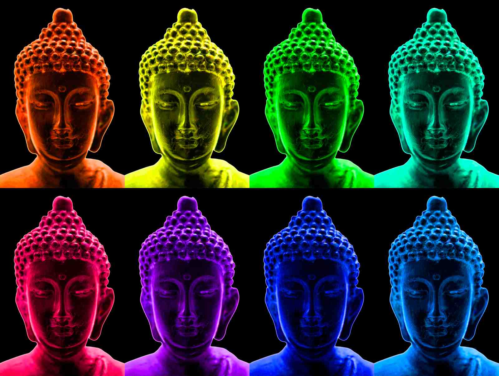 Vibrant Rainbow Buddha Faces Wall Art