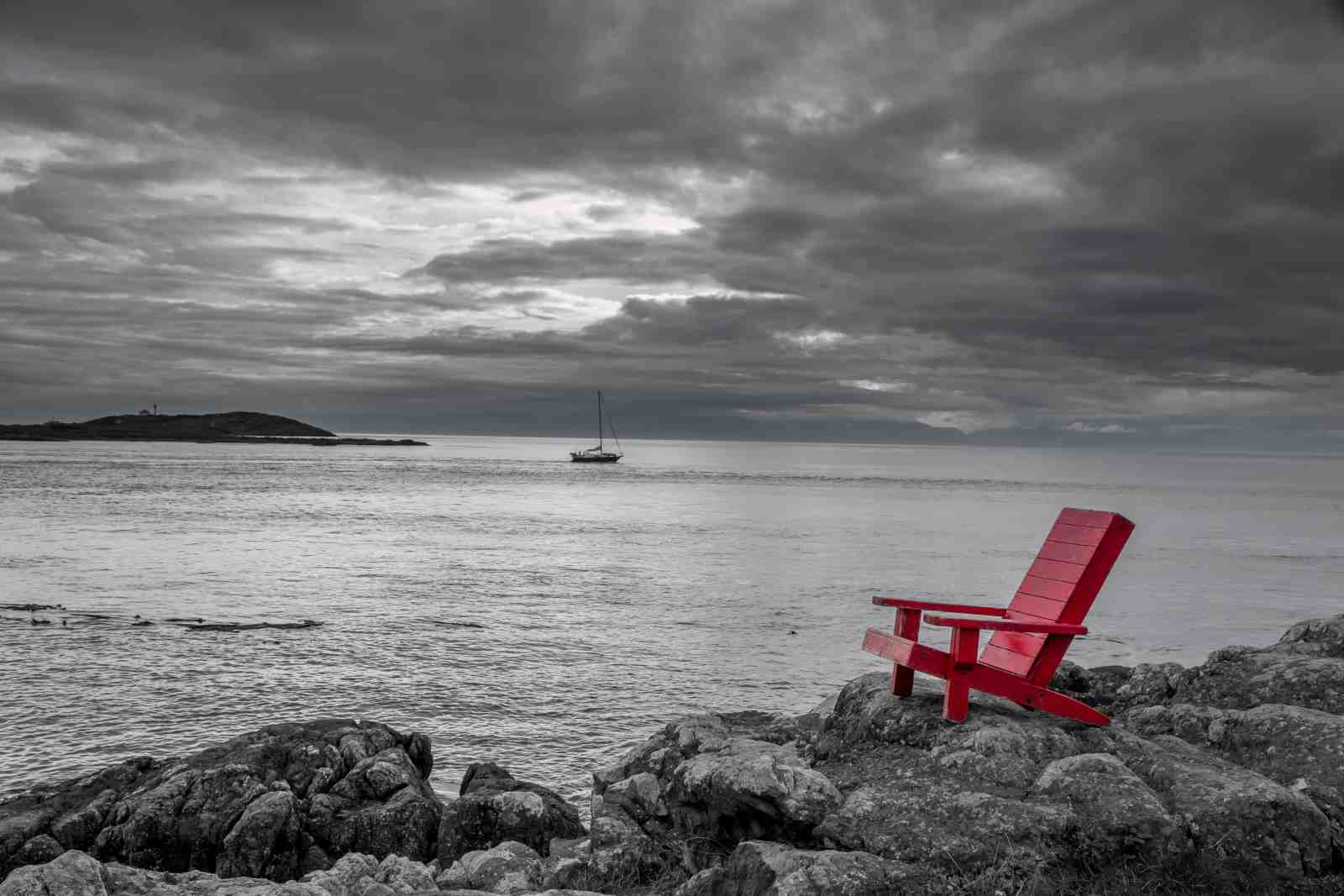 Red Adirondack Chair Coastal Scene Wall Art